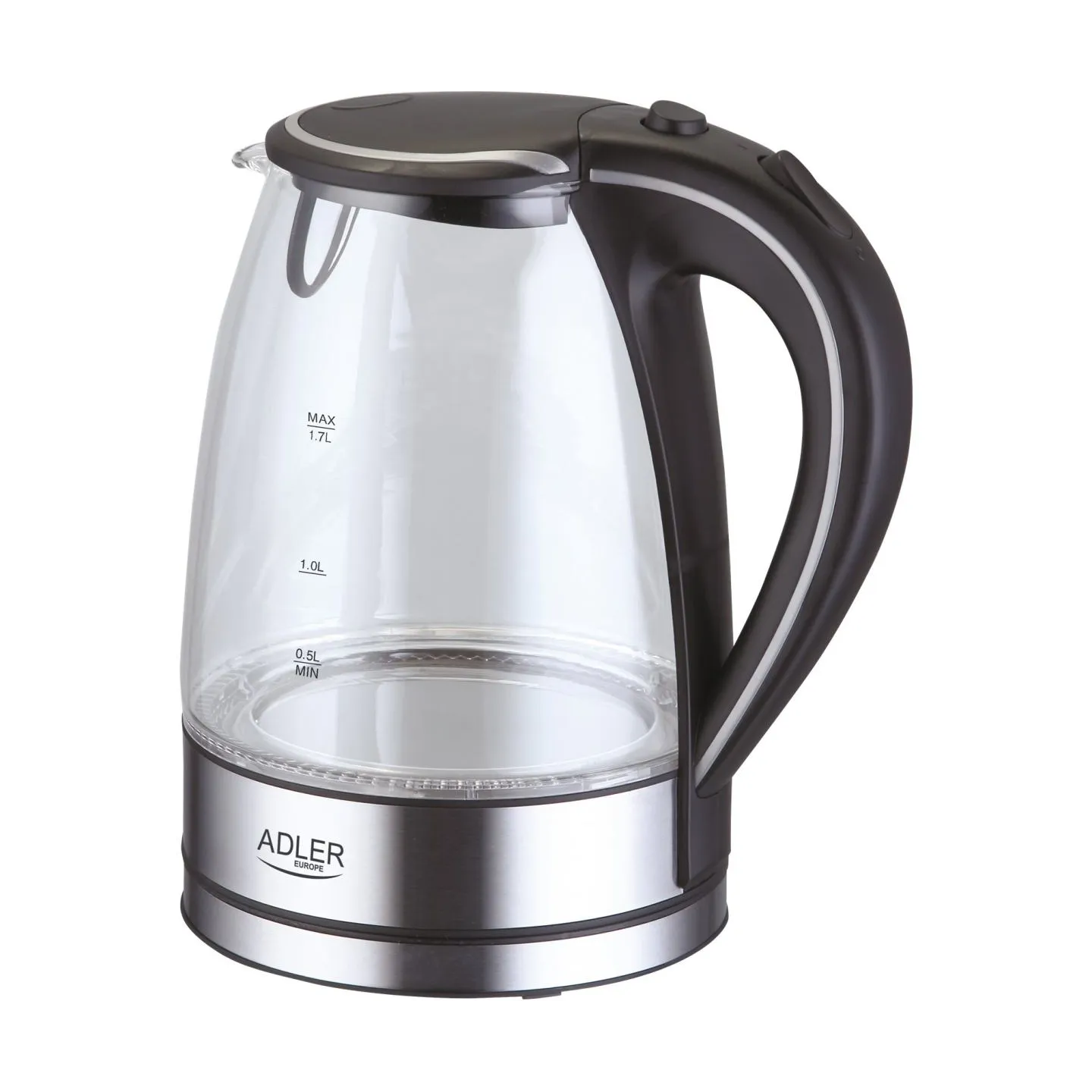 Adler | Kettle | AD 1225 | Standard | 2000 W | 1.7 L | Glass | 360° rotational base | Transparent/Stainless steel