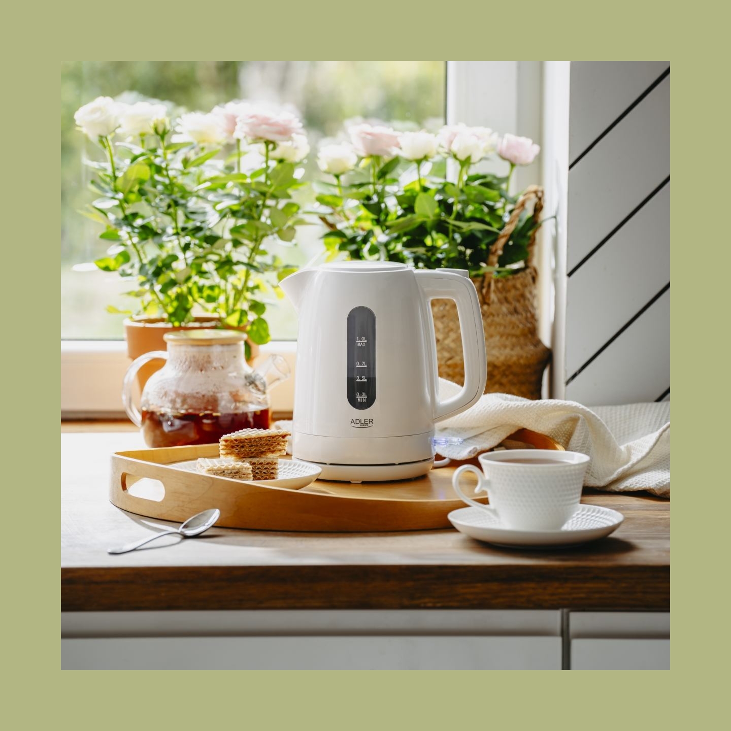 Adler Kettle | AD 1380w | Electric | 2200 W | 1 L | Polypropylene | 360° rotational base | White