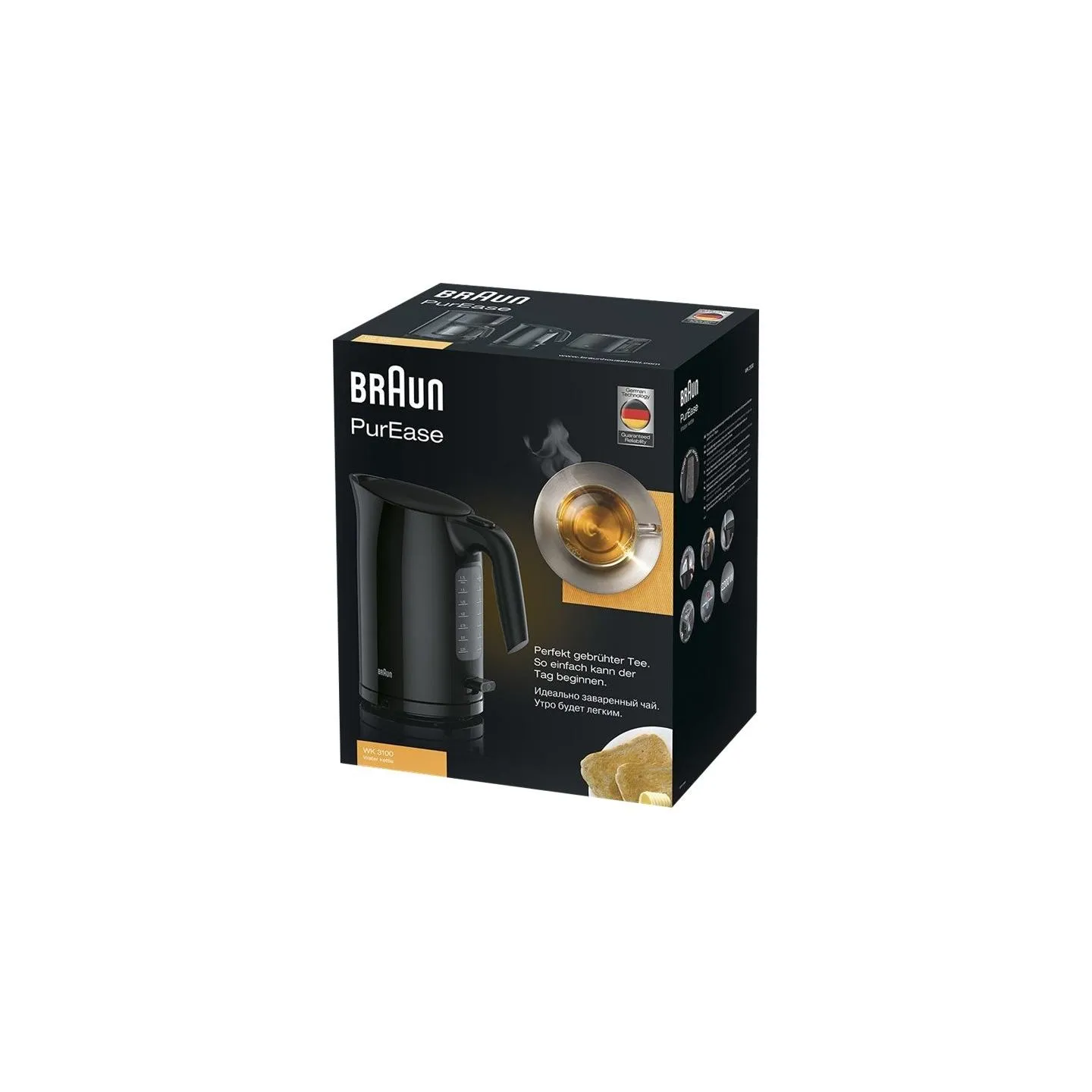Braun | Kettle | WK3100BK PurEase | Standard | 2200 W | 1.7 L | Plastic | 360° rotational base | Black