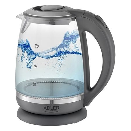 Adler | Kettle | AD 1286 | Standard | 2200 W | 2 L | Plastic/Glass | 360° rotational base | Grey/ transparent
