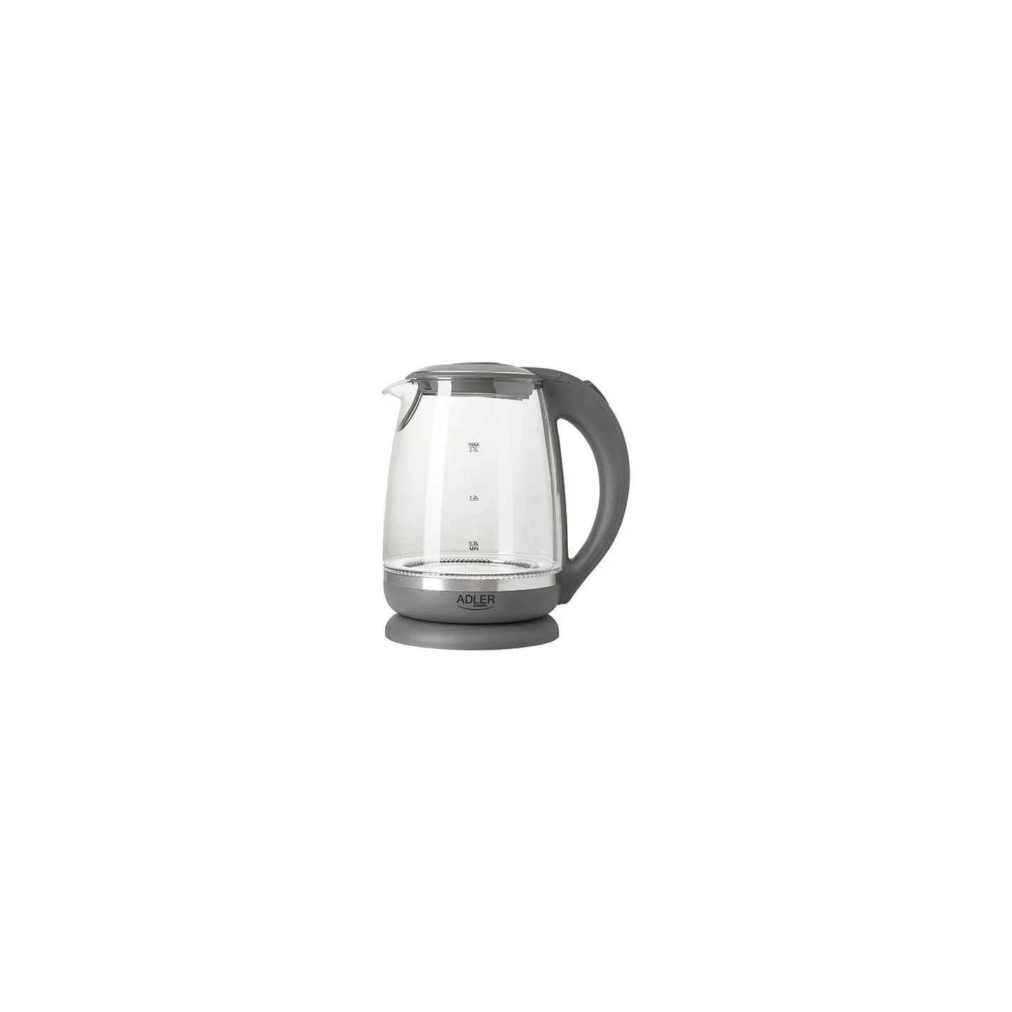Adler | Kettle | AD 1286 | Standard | 2200 W | 2 L | Plastic/Glass | 360° rotational base | Grey/ transparent