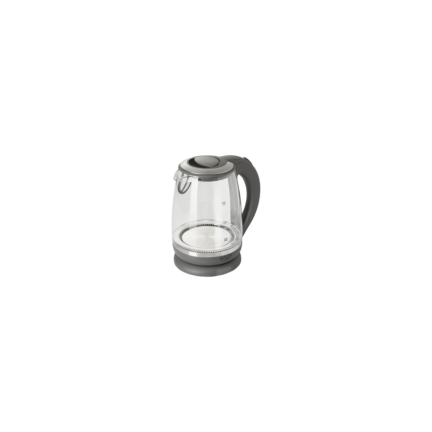 Adler | Kettle | AD 1286 | Standard | 2200 W | 2 L | Plastic/Glass | 360° rotational base | Grey/ transparent