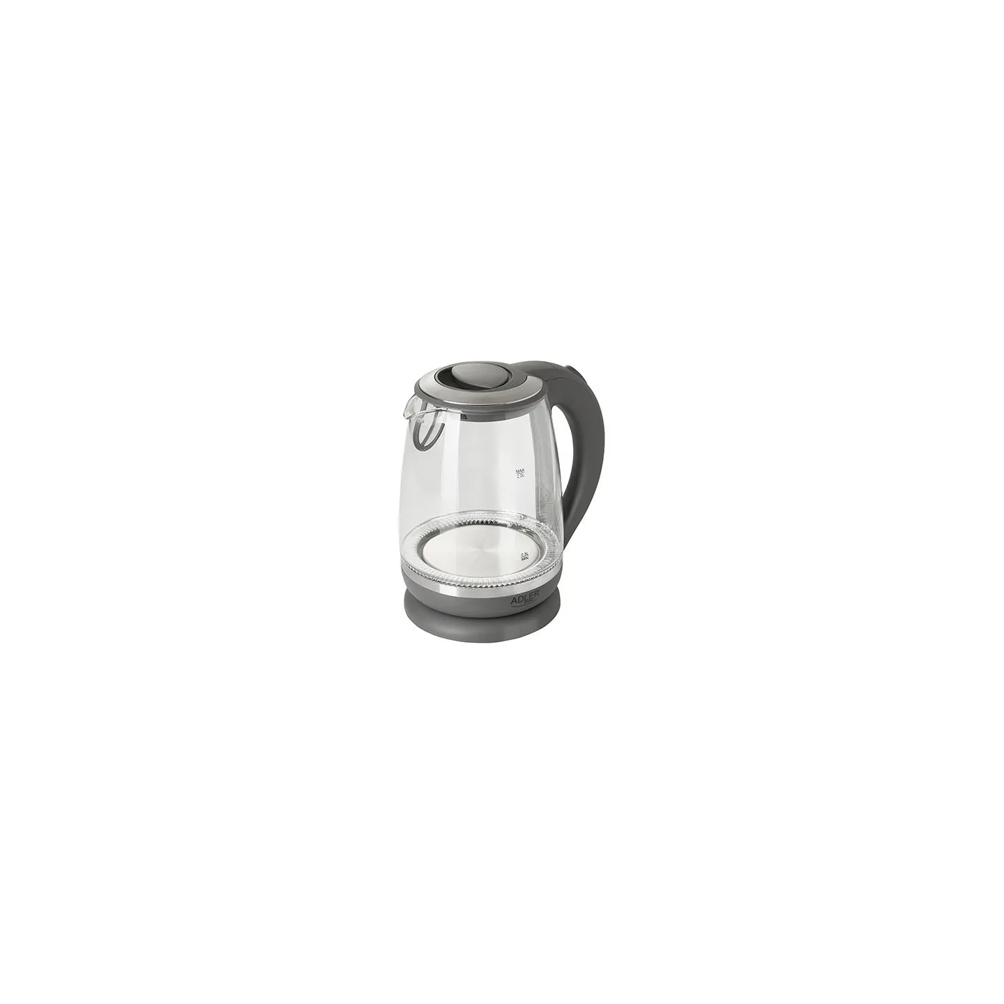 Adler | Kettle | AD 1286 | Standard | 2200 W | 2 L | Plastic/Glass | 360° rotational base | Grey/ transparent