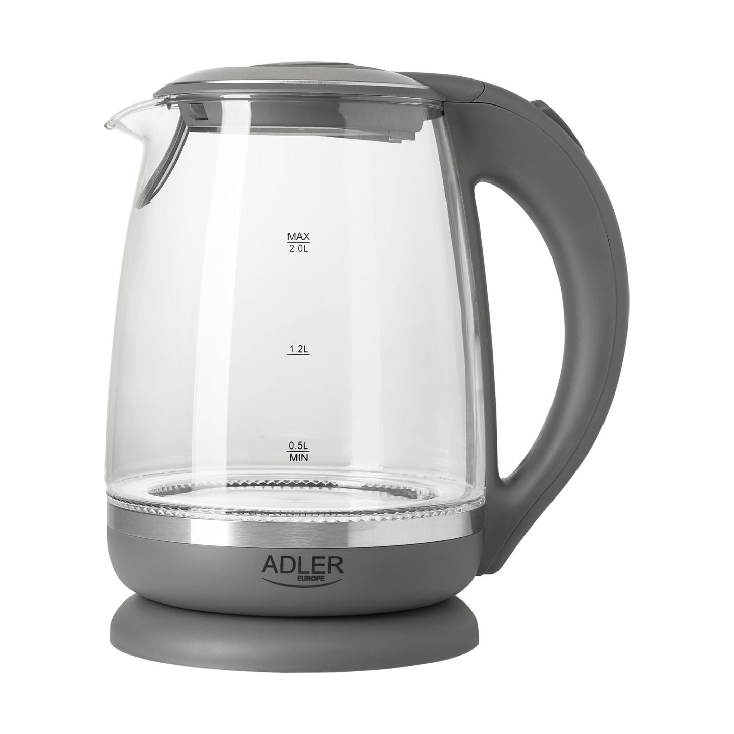 Adler | Kettle | AD 1286 | Standard | 2200 W | 2 L | Plastic/Glass | 360° rotational base | Grey/ transparent