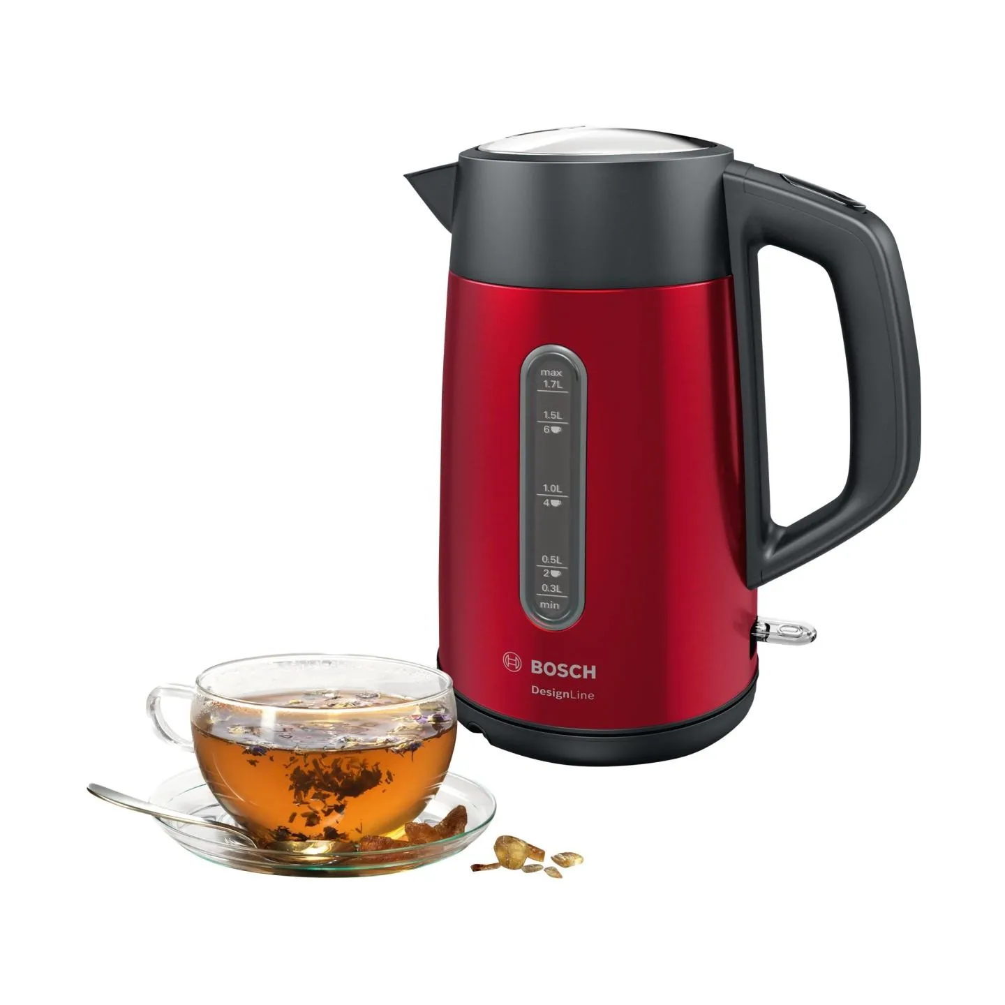Bosch | Kettle | DesignLine TWK4P434 | Electric | 2400 W | 1.7 L | Stainless steel | 360° rotational base | Red/Black