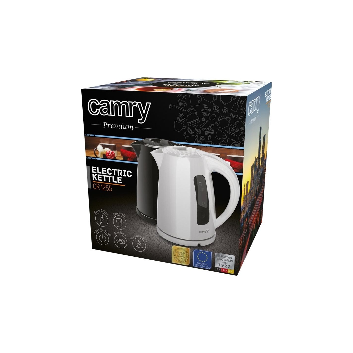 Camry | Kettle | CR 1255 | Standard | 2200 W | 1.7 L | Plastic | 360° rotational base | Black