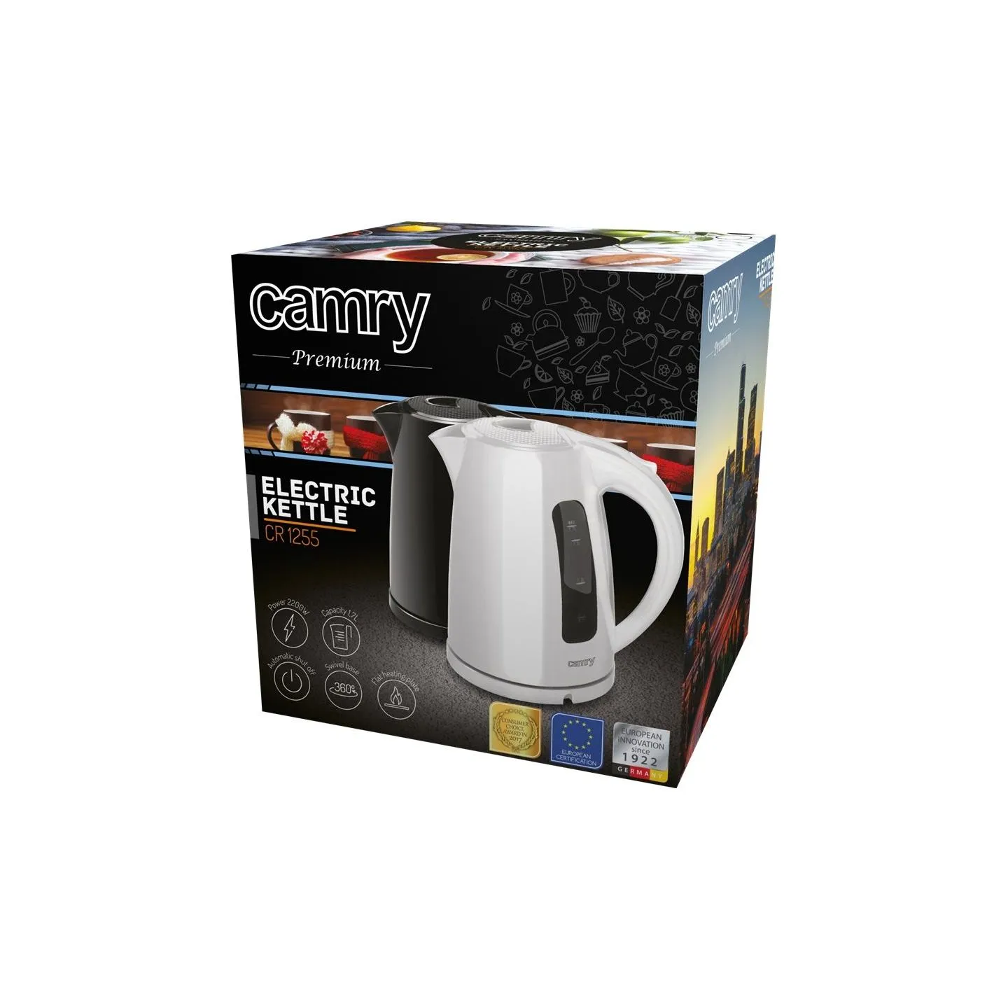 Camry | Kettle | CR 1255 | Standard | 2200 W | 1.7 L | Plastic | 360° rotational base | Black