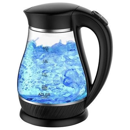 Adler | Kettle | AD 1274 | Standard | 2200 W | 1.7 L | Plastic/Glass | 360° rotational base | Black/ transparent