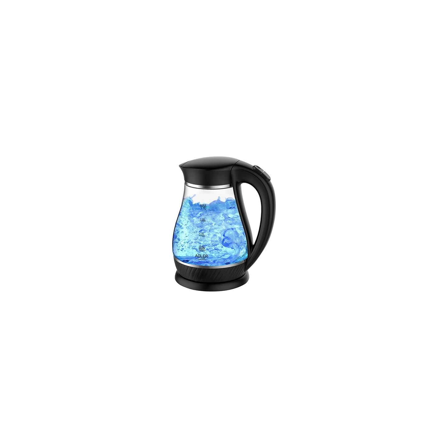 Adler | Kettle | AD 1274 | Standard | 2200 W | 1.7 L | Plastic/Glass | 360° rotational base | Black/ transparent