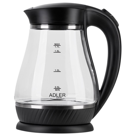 Adler | Kettle | AD 1274 | Standard | 2200 W | 1.7 L | Plastic/Glass | 360° rotational base | Black/ transparent