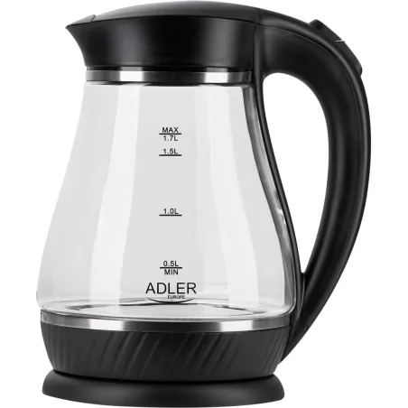 Adler | Kettle | AD 1274 | Standard | 2200 W | 1.7 L | Plastic/Glass | 360° rotational base | Black/ transparent
