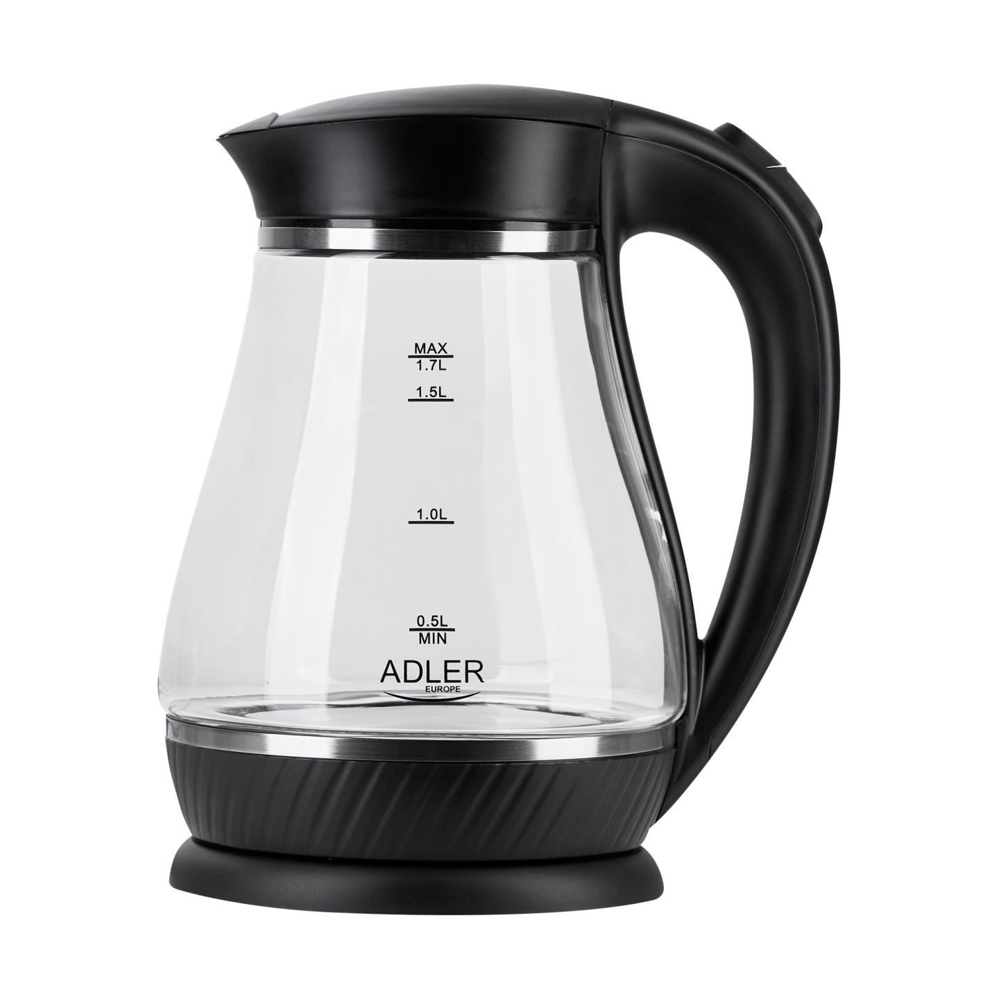 Adler | Kettle | AD 1274 | Standard | 2200 W | 1.7 L | Plastic/Glass | 360° rotational base | Black/ transparent