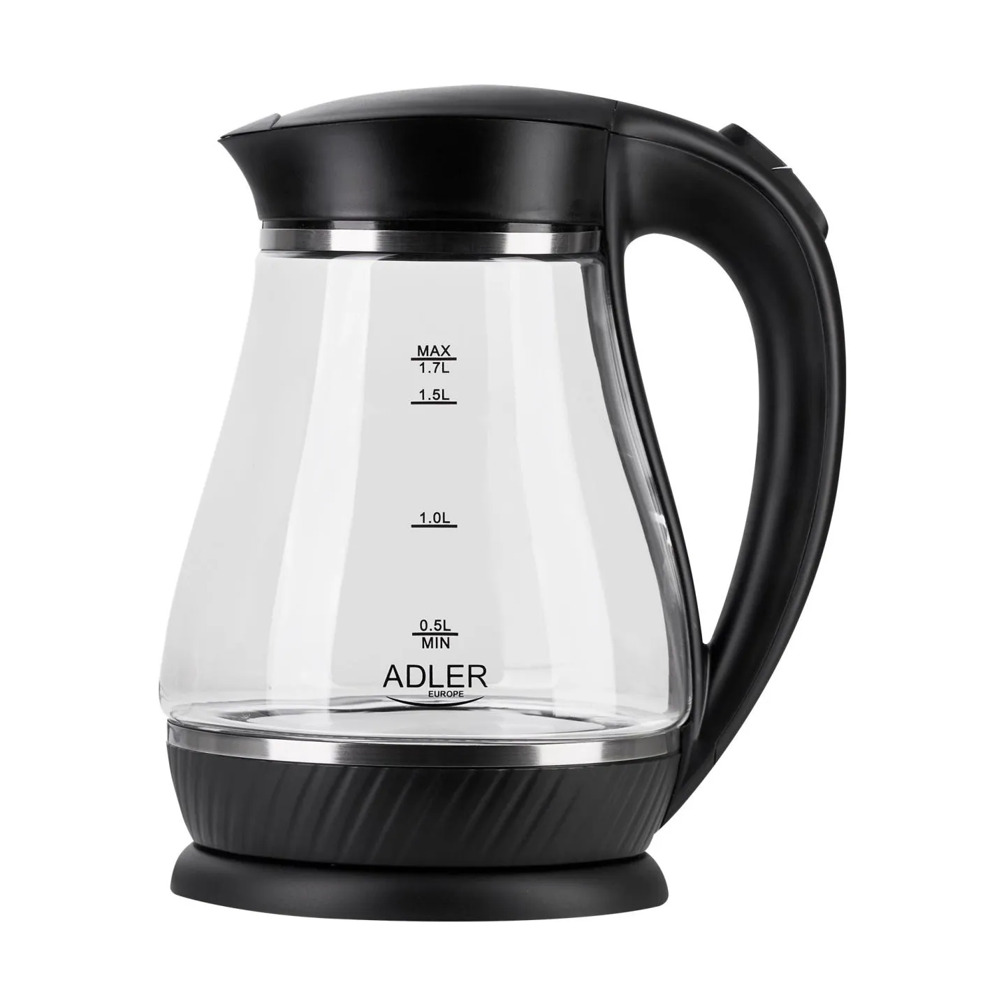 Adler | Kettle | AD 1274 | Standard | 2200 W | 1.7 L | Plastic/Glass | 360° rotational base | Black/ transparent