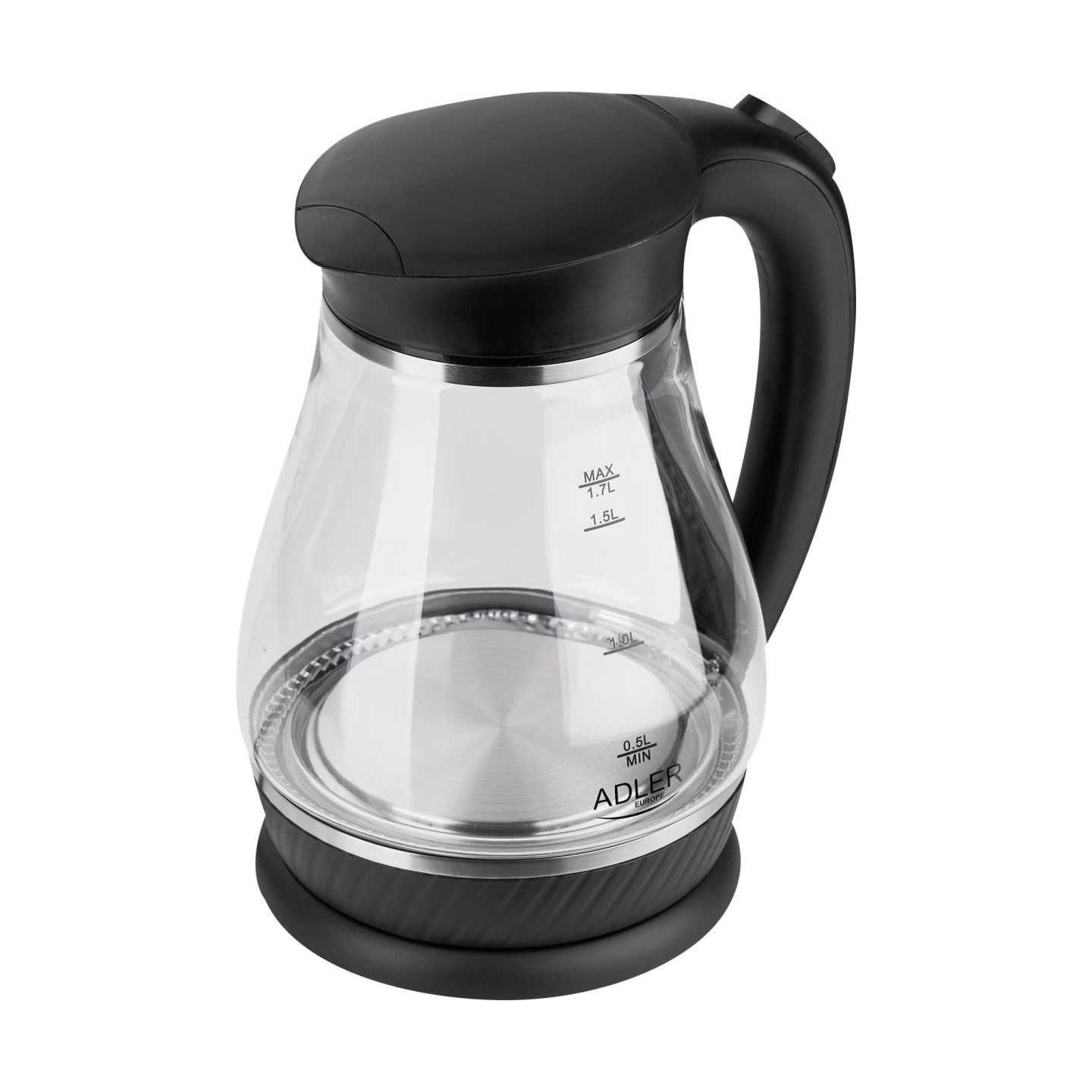 Adler | Kettle | AD 1274 | Standard | 2200 W | 1.7 L | Plastic/Glass | 360° rotational base | Black/ transparent