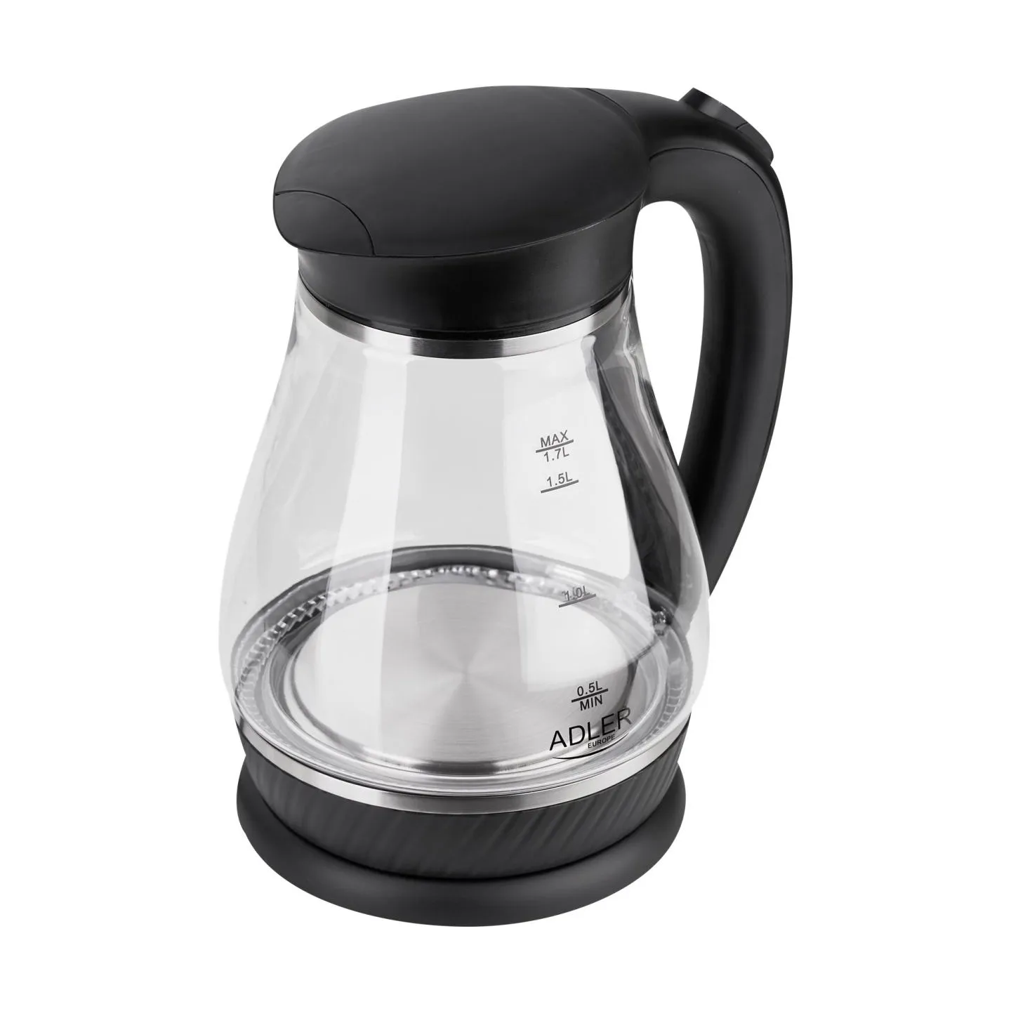 Adler | Kettle | AD 1274 | Standard | 2200 W | 1.7 L | Plastic/Glass | 360° rotational base | Black/ transparent