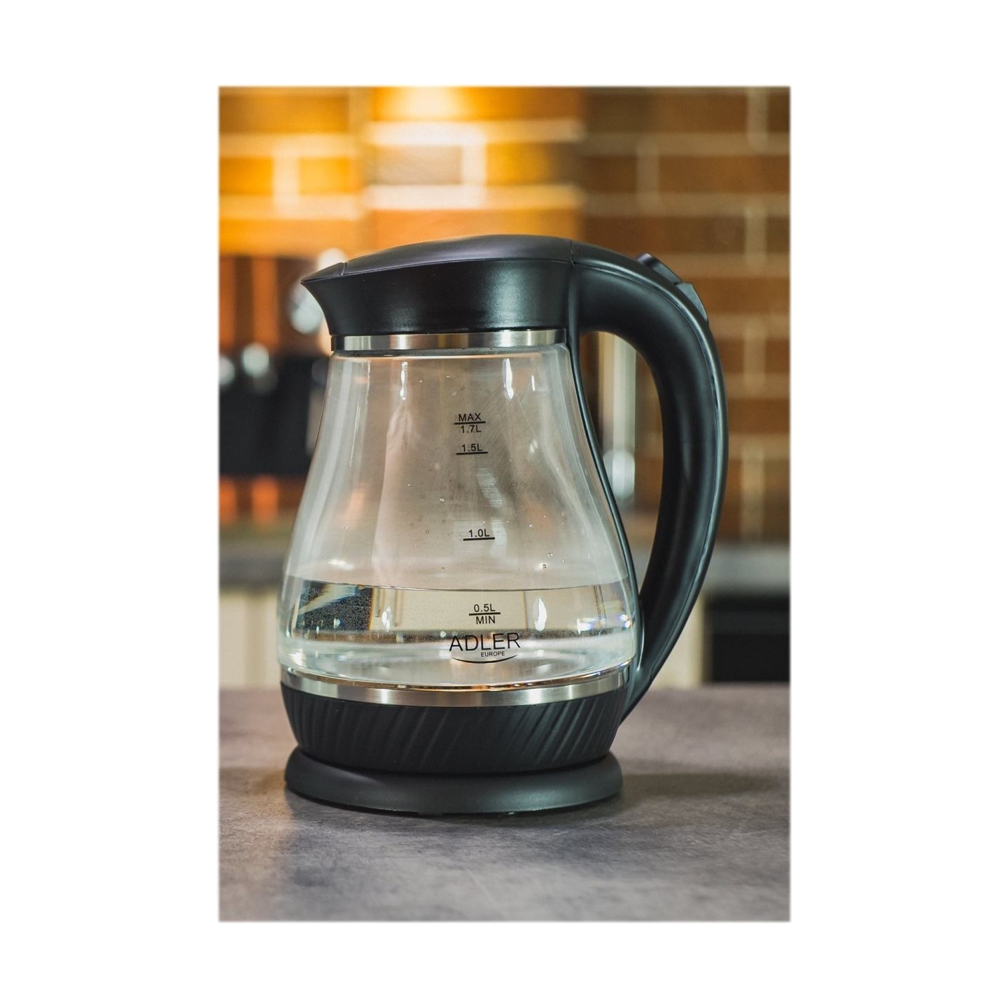 Adler | Kettle | AD 1274 | Standard | 2200 W | 1.7 L | Plastic/Glass | 360° rotational base | Black/ transparent