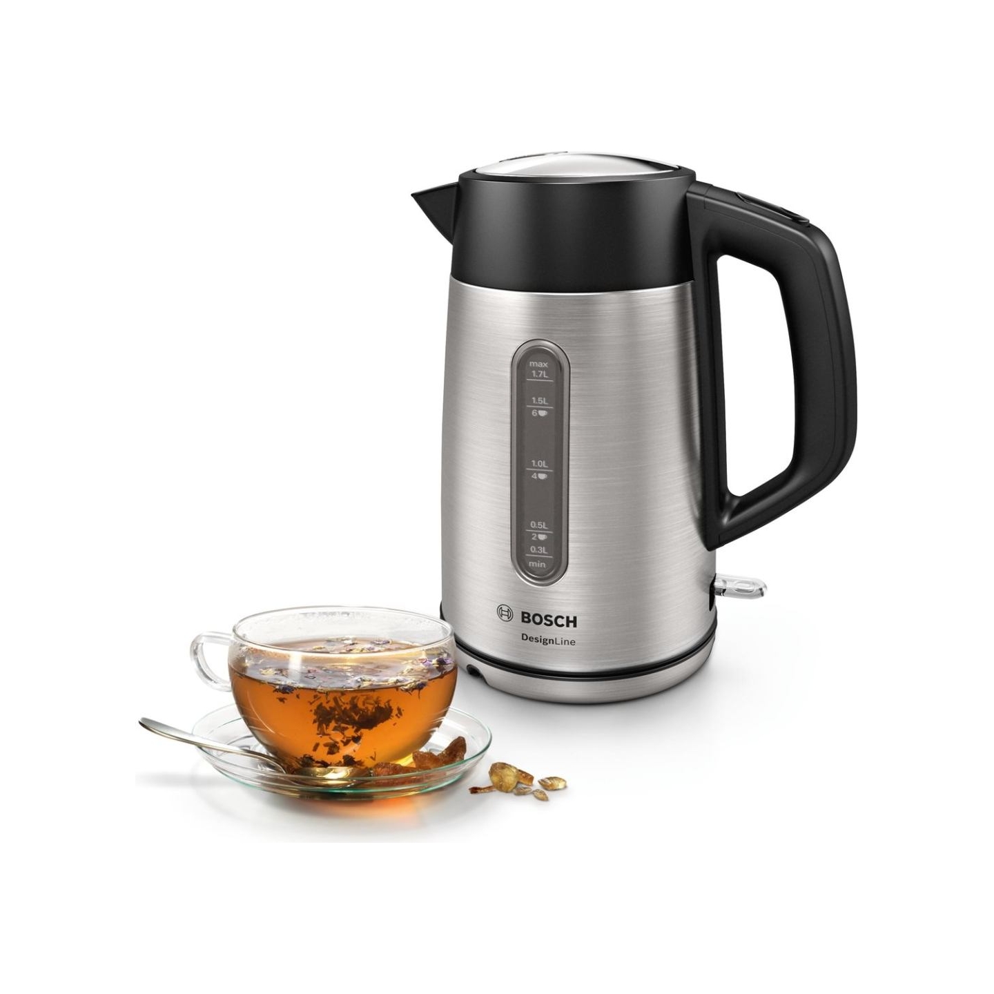 Bosch | Kettle | DesignLine TWK4P440 | Electric | 2400 W | 1.7 L | Stainless steel | 360° rotational base | Stainless steel/Blac