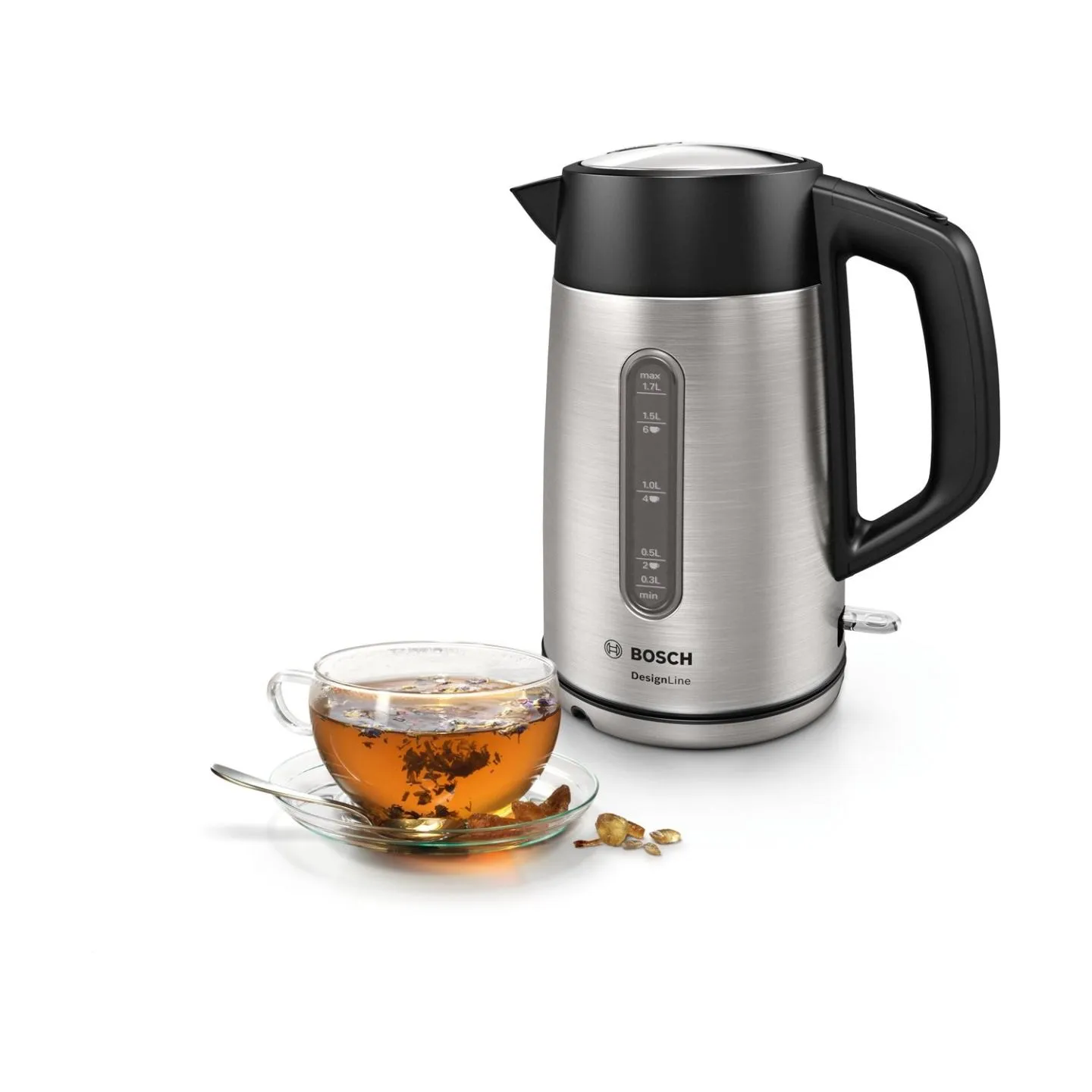 Bosch | Kettle | DesignLine TWK4P440 | Electric | 2400 W | 1.7 L | Stainless steel | 360° rotational base | Stainless steel/Blac