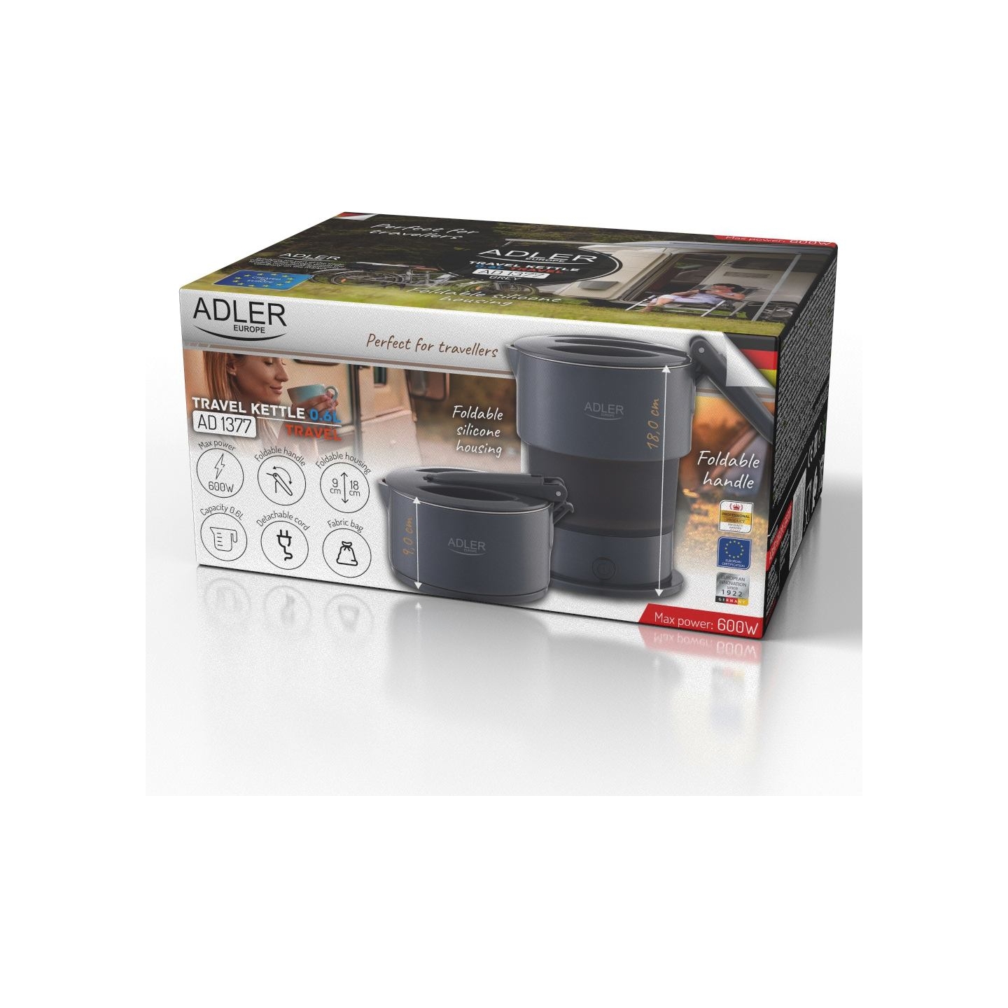 Adler Silicon Travel Kettle | AD 1377 | Travel Kettle | 600 W | 0.6 L | Silicon | Grey