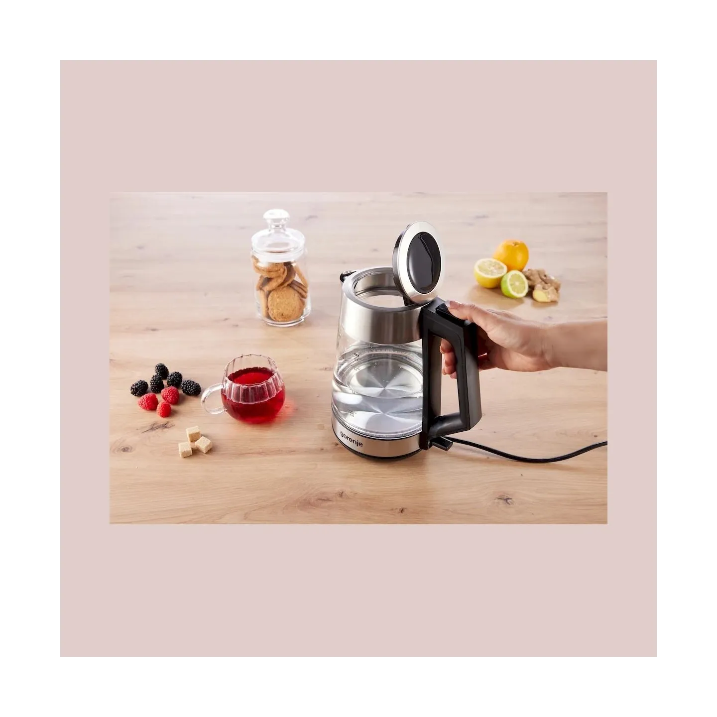 Gorenje K17OGS | Kettle | Electric | 1.7 L | 2200 W | 360° rotational base | Stainless steel/Glass | Stainless steel