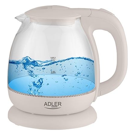 Adler | Kettle | AD 1283C | Electric | 900 W | 1 L | Glass | 360° rotational base | Cream