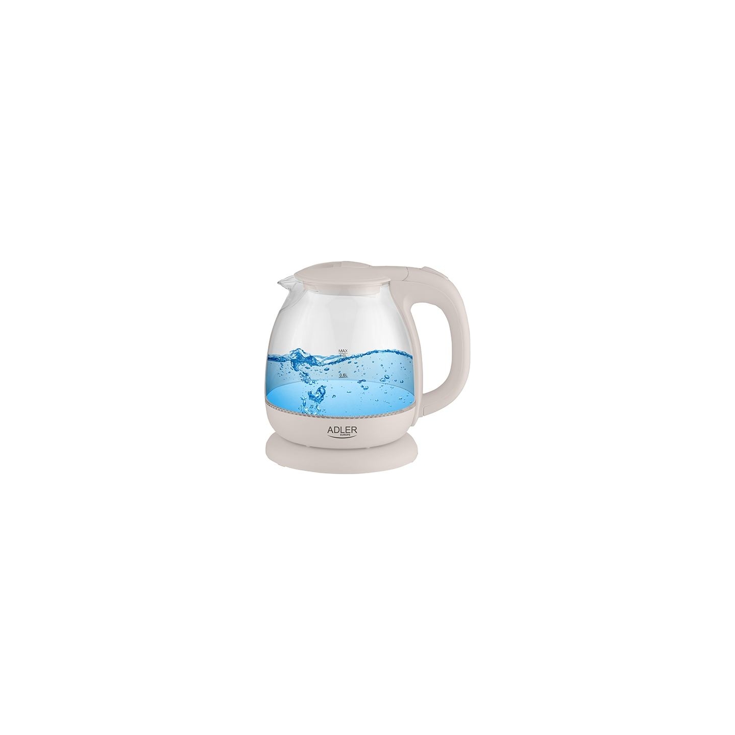Adler | Kettle | AD 1283C | Electric | 900 W | 1 L | Glass | 360° rotational base | Cream