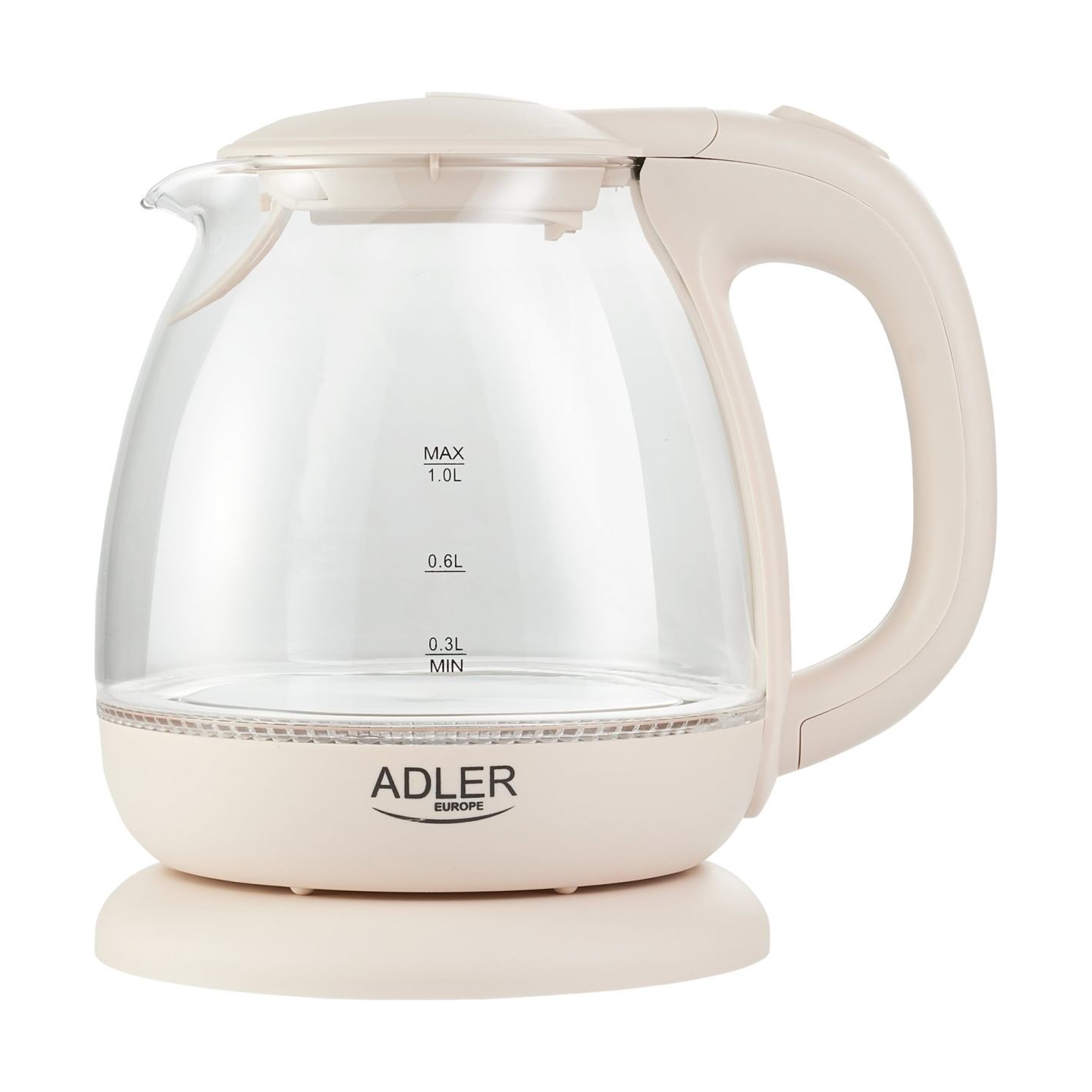 Adler | Kettle | AD 1283C | Electric | 900 W | 1 L | Glass | 360° rotational base | Cream