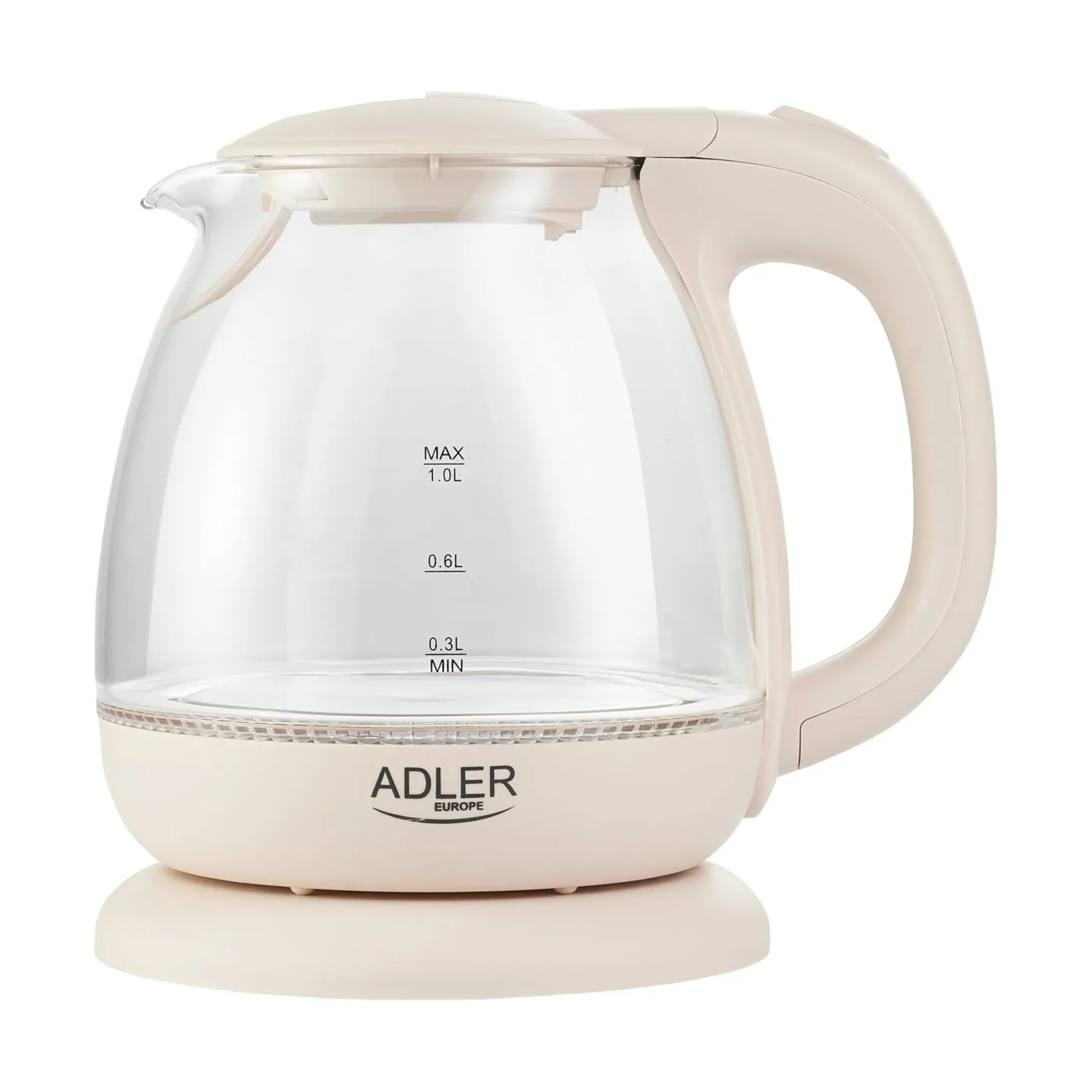 Adler | Kettle | AD 1283C | Electric | 900 W | 1 L | Glass | 360° rotational base | Cream