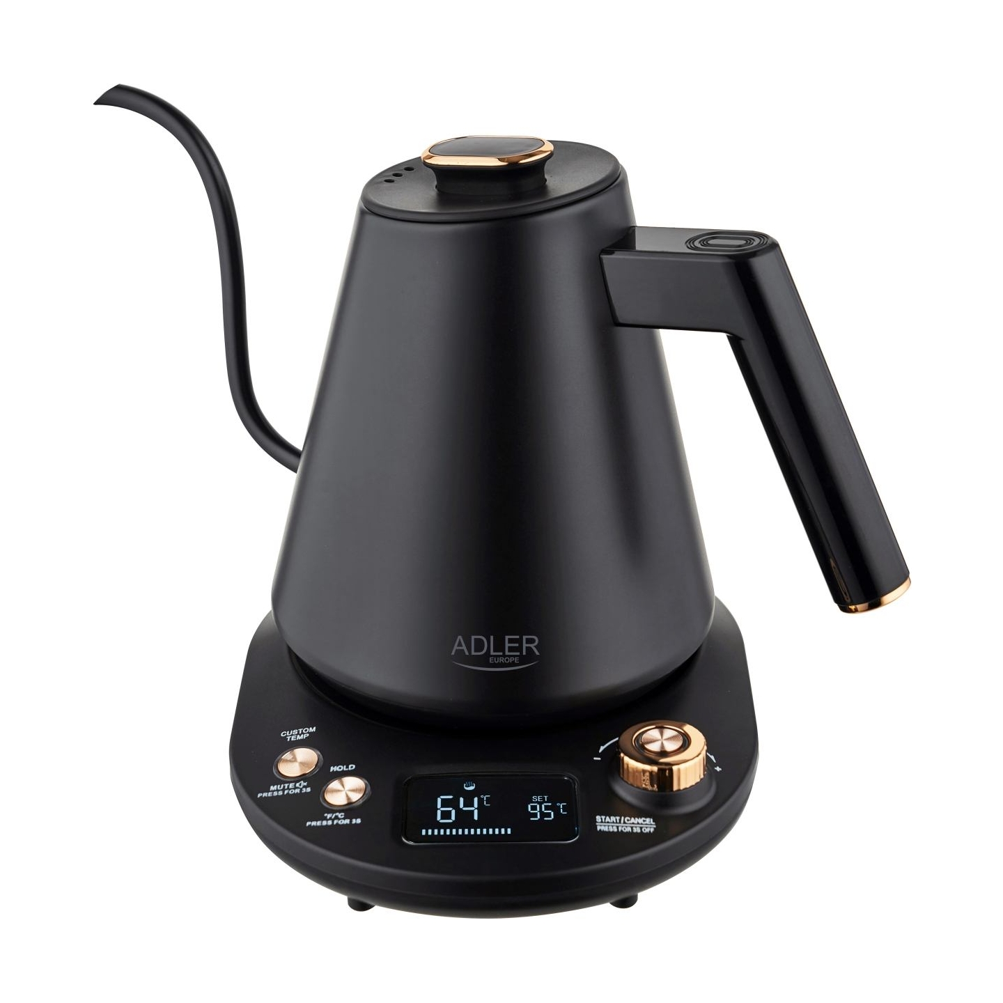 Adler Kettle | AD 1349 | Electric | 1100 W | 1 L | Stainless steel | 360° rotational base | Black/Gold