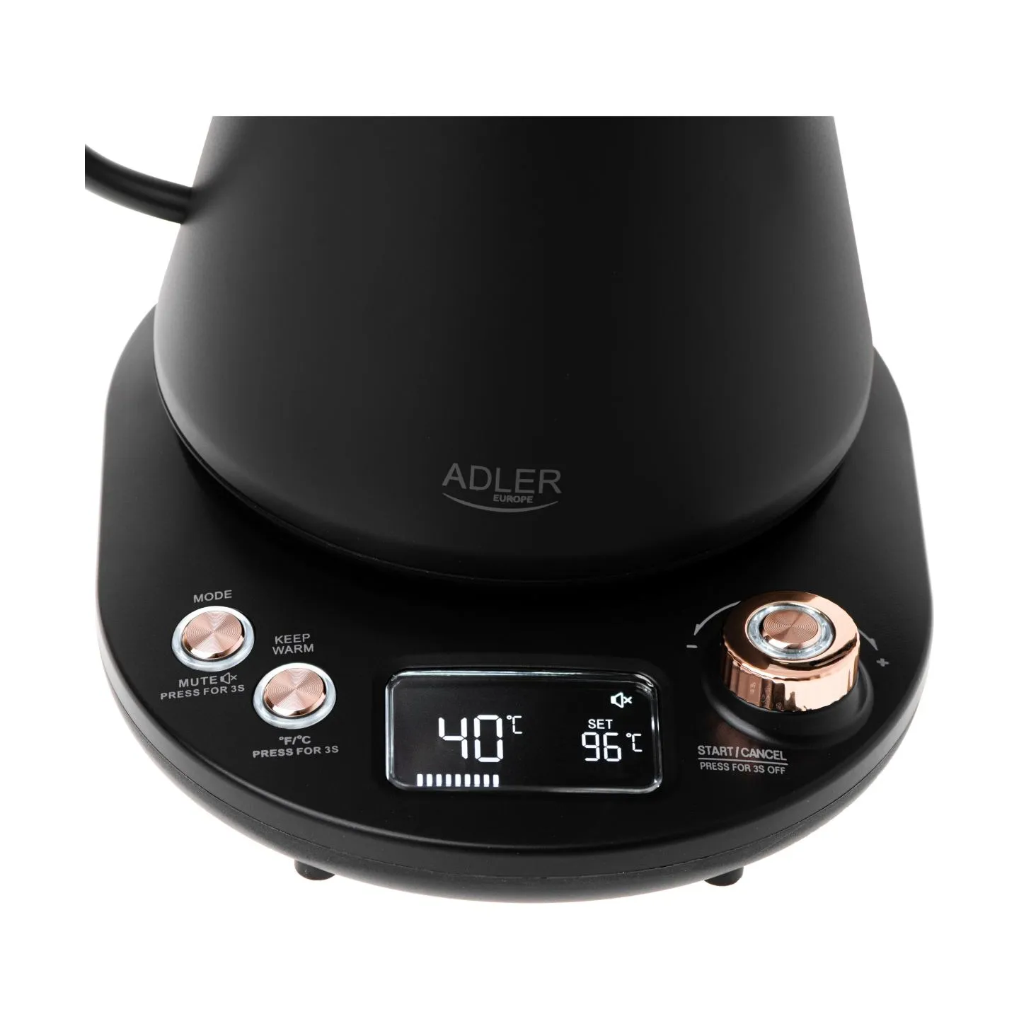 Adler Kettle | AD 1349 | Electric | 1100 W | 1 L | Stainless steel | 360° rotational base | Black/Gold