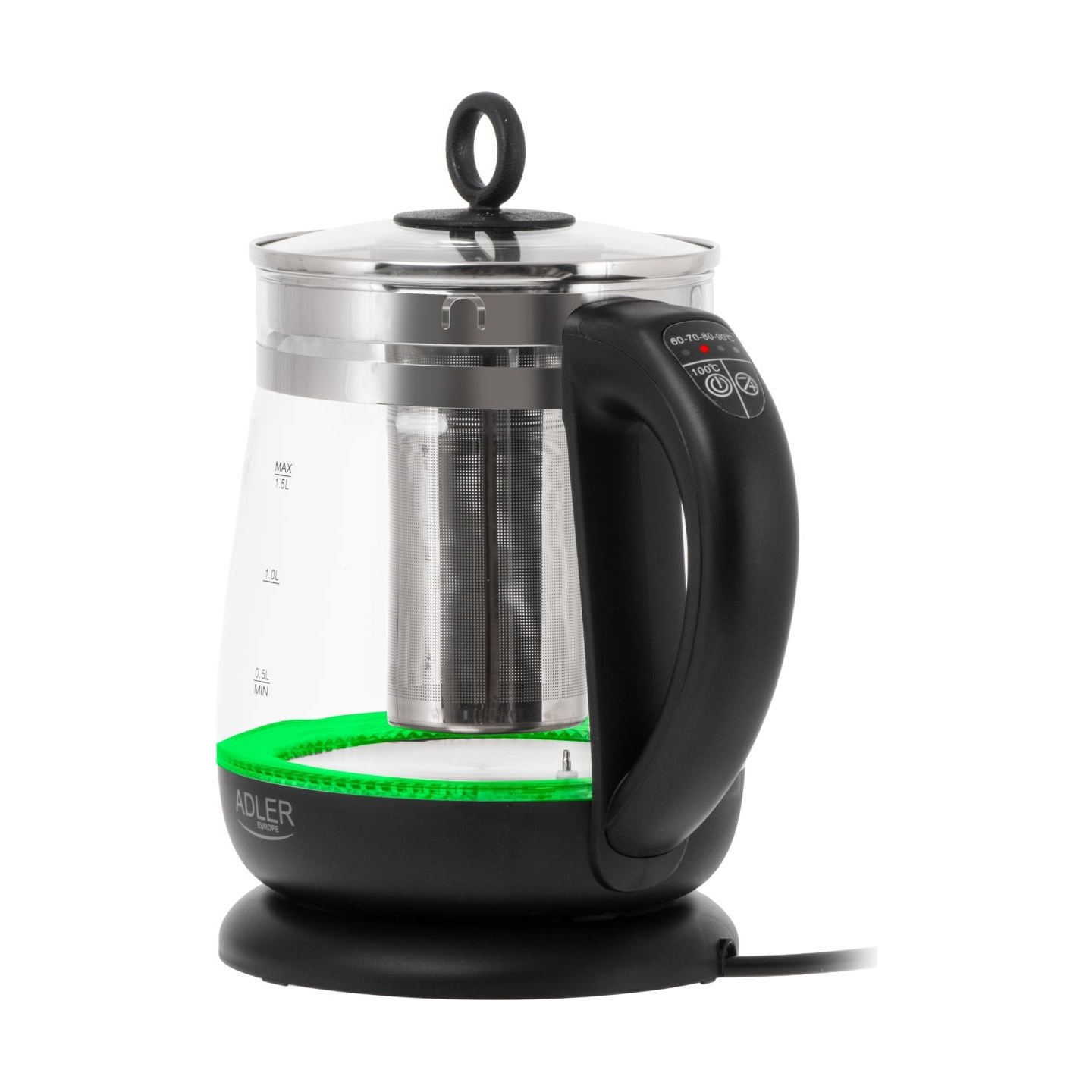 Adler Kettle | AD 1299 | Electric | 2200 W | 1.5 L | Glass | 360° rotational base | Black
