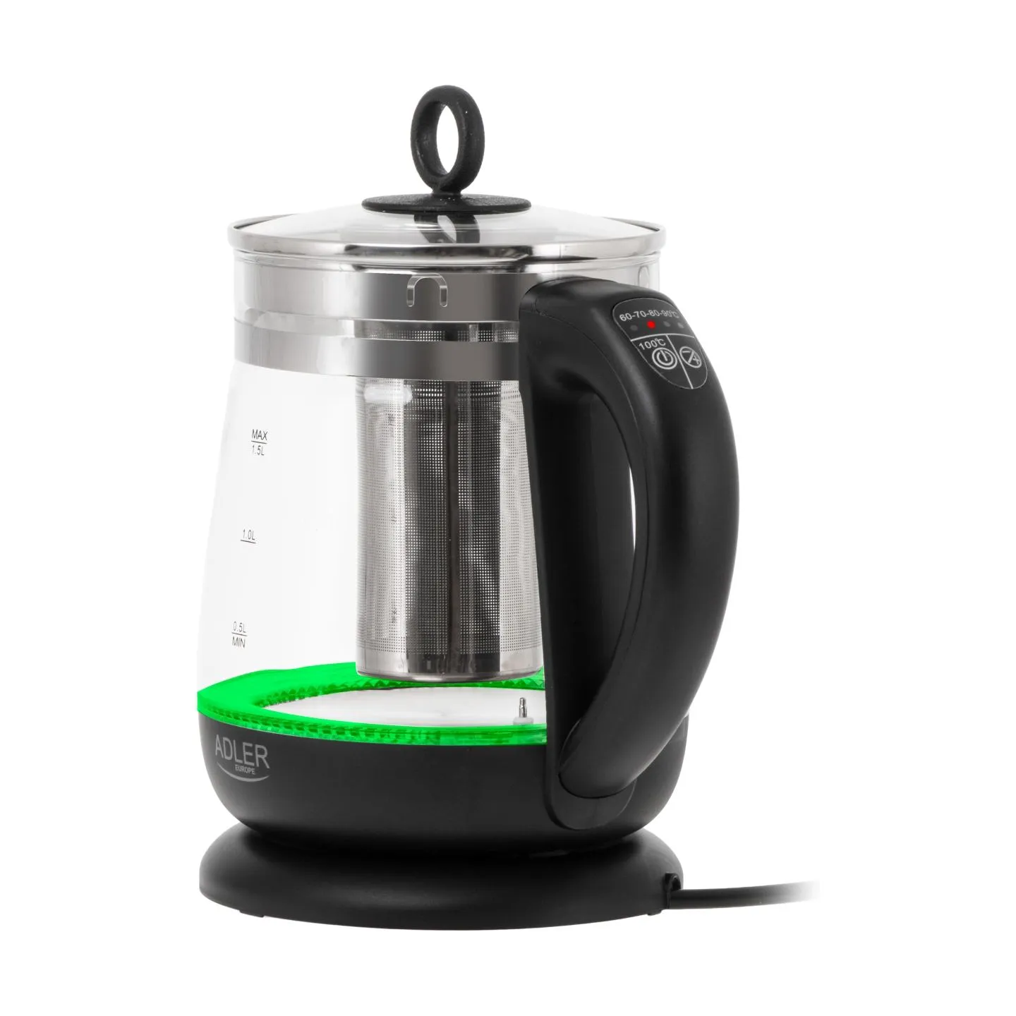 Adler Kettle | AD 1299 | Electric | 2200 W | 1.5 L | Glass | 360° rotational base | Black
