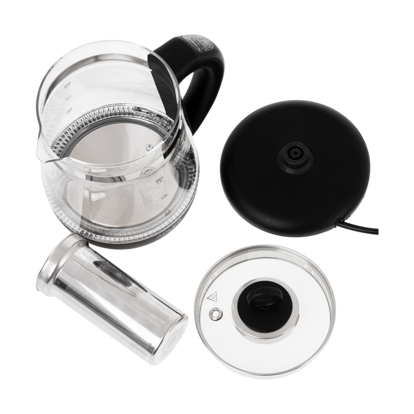 Adler Kettle | AD 1299 | Electric | 2200 W | 1.5 L | Glass | 360° rotational base | Black