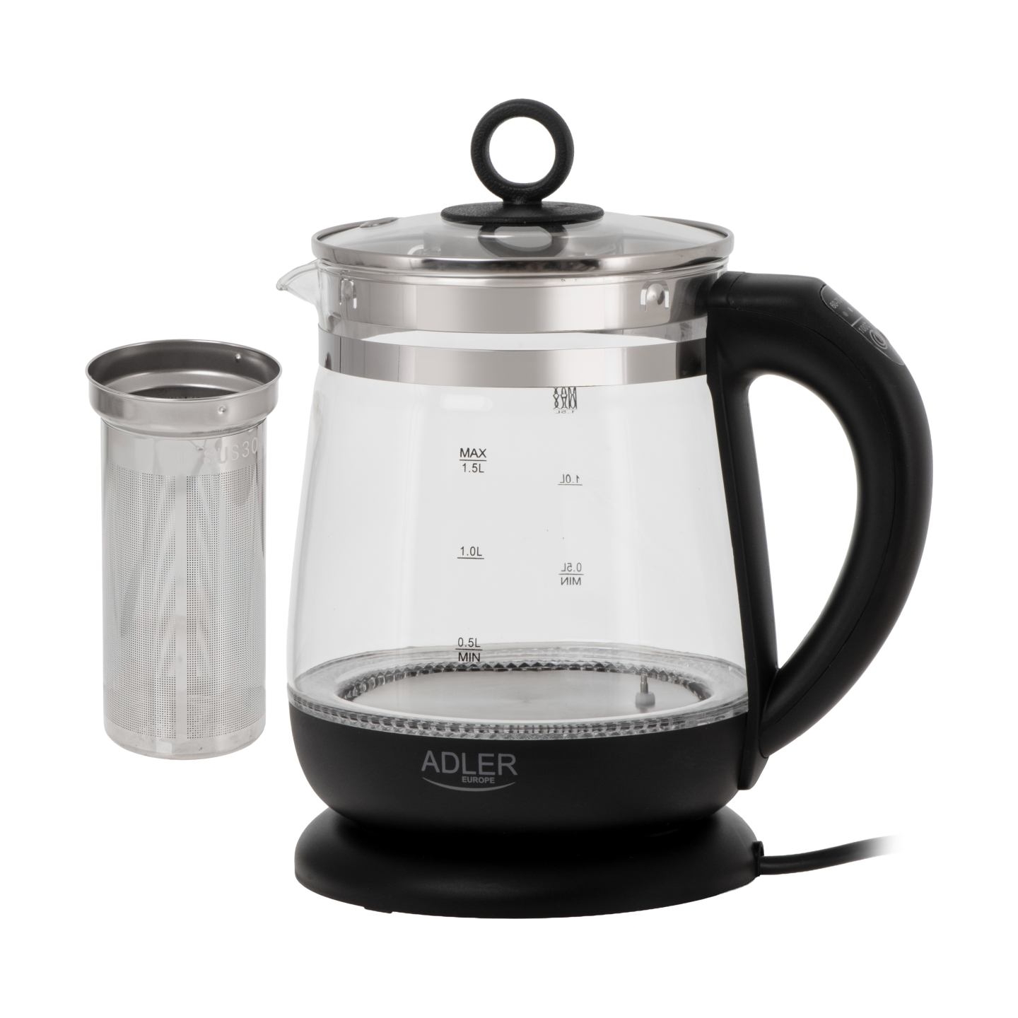 Adler Kettle | AD 1299 | Electric | 2200 W | 1.5 L | Glass | 360° rotational base | Black