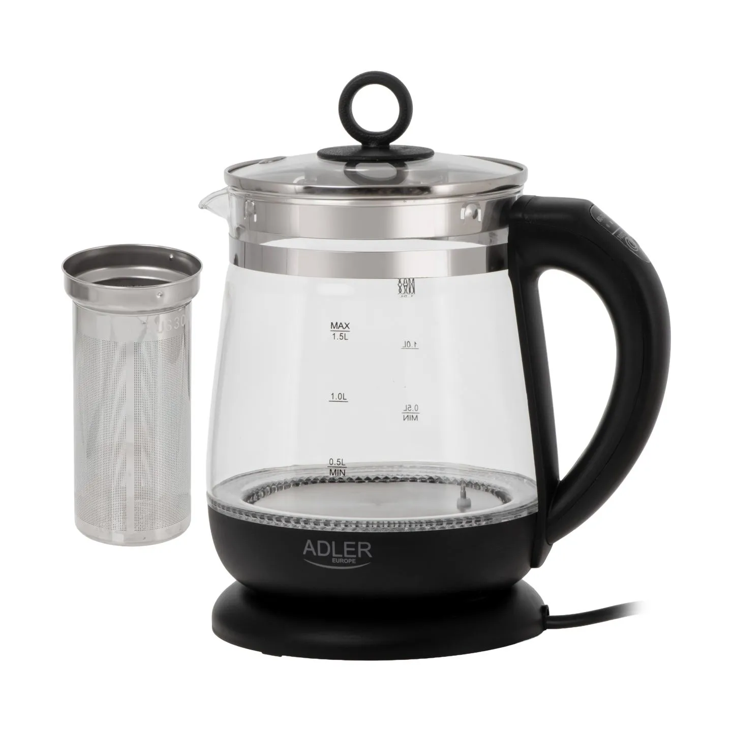 Adler Kettle | AD 1299 | Electric | 2200 W | 1.5 L | Glass | 360° rotational base | Black