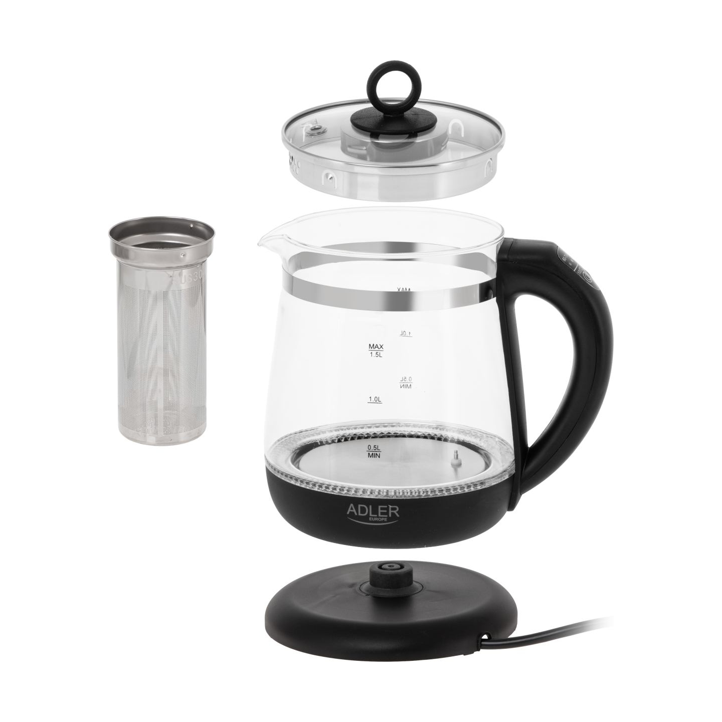 Adler Kettle | AD 1299 | Electric | 2200 W | 1.5 L | Glass | 360° rotational base | Black