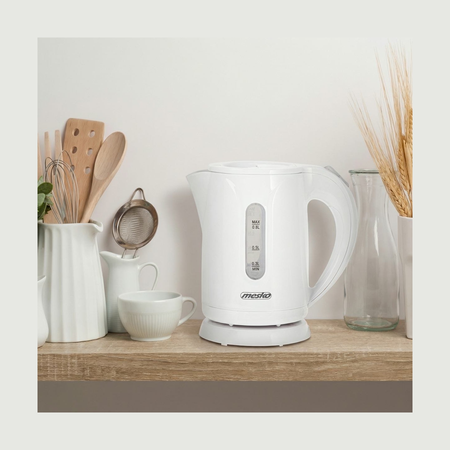 Mesko Kettle | MS 1376 | Electric | 850 W | 0.8 L | Plastic | 360° rotational base | White