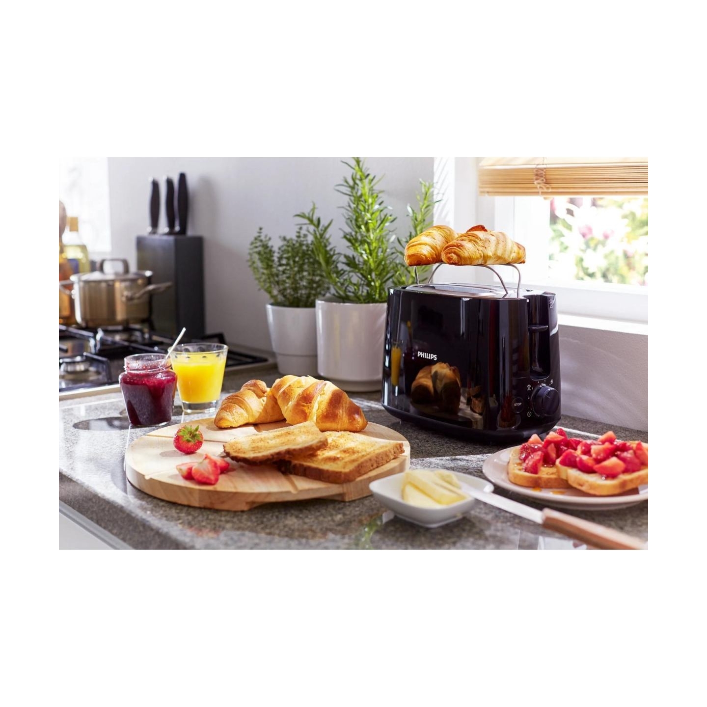 Philips Daily Collection Toaster HD2582/90 8 settings Integrated bun warming rack Compact design Dust cover / HD2582/90