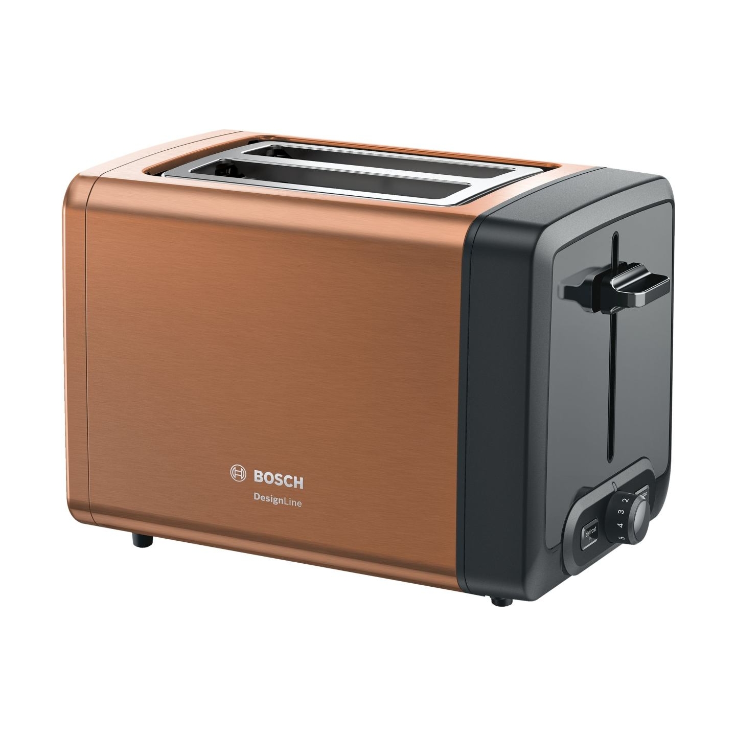 Bosch | DesignLine Toaster | TAT4P429 | Power 970 W | Number of slots 2 | Housing material Stainless Steel | Copper/Black