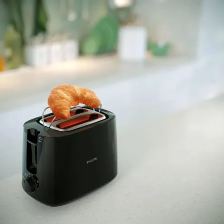 Philips Daily Collection Toaster HD2583/90, Plastic, 2-slot, bun warmer, sandwich rack, black / HD2583/90