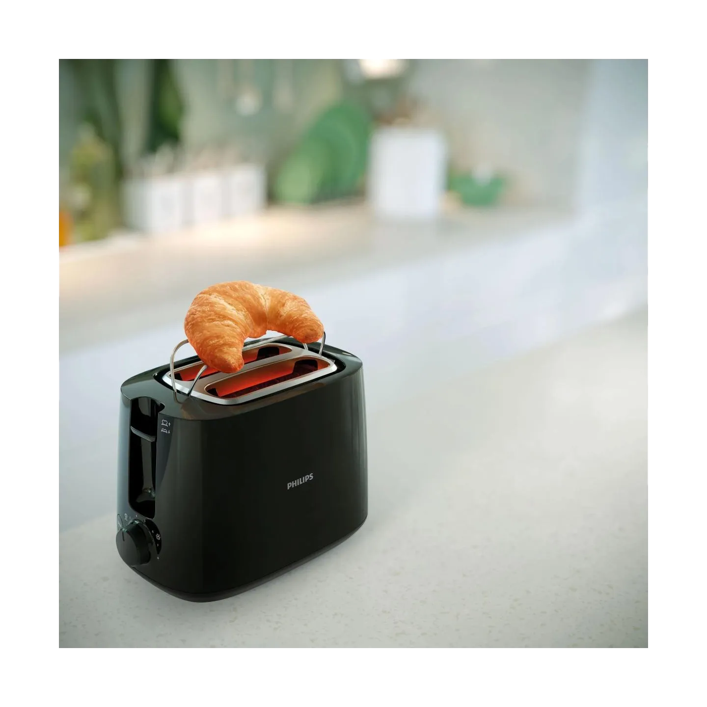 Philips Daily Collection Toaster HD2583/90, Plastic, 2-slot, bun warmer, sandwich rack, black / HD2583/90