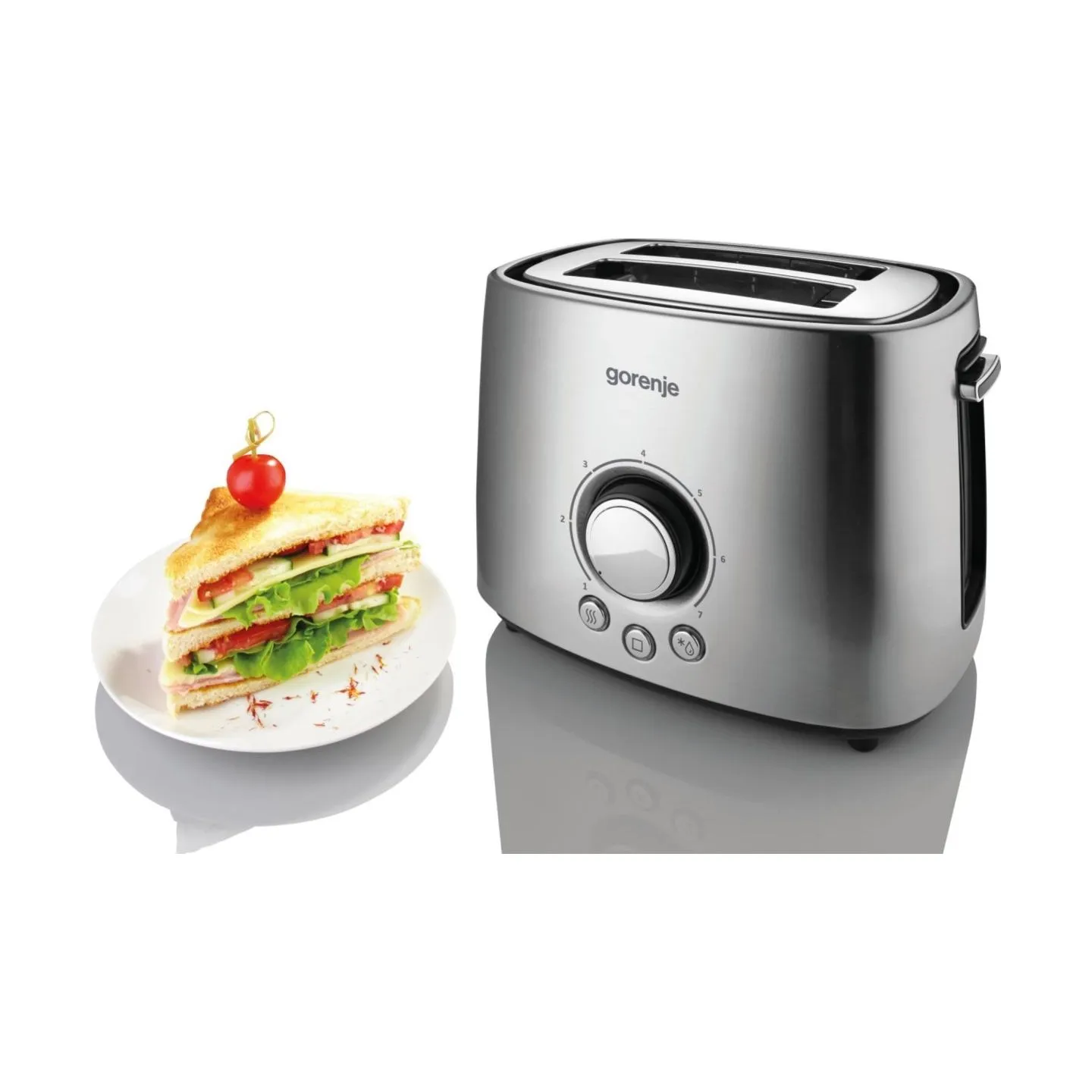 Gorenje | Toaster | T1000E | Power 1000 W | Number of slots 2 | Housing material  Metal | Stainless Steel