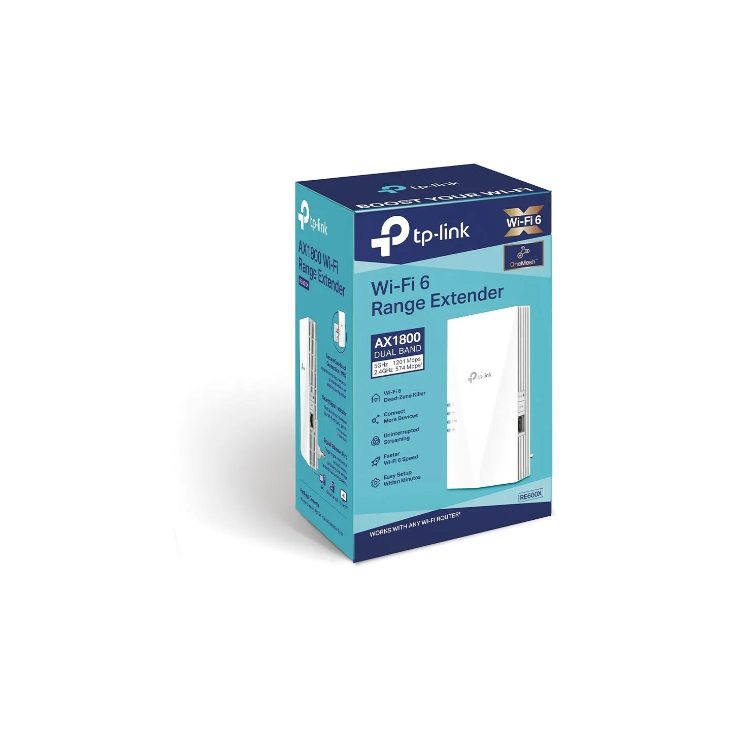 Tp-Link | AX1800 Wi-Fi 6 Range Extender | RE600X | 802.11ax | 2.4GHz/5GHz | Ethernet LAN (RJ-45) ports 1 | MU-MiMO Yes | no PoE 