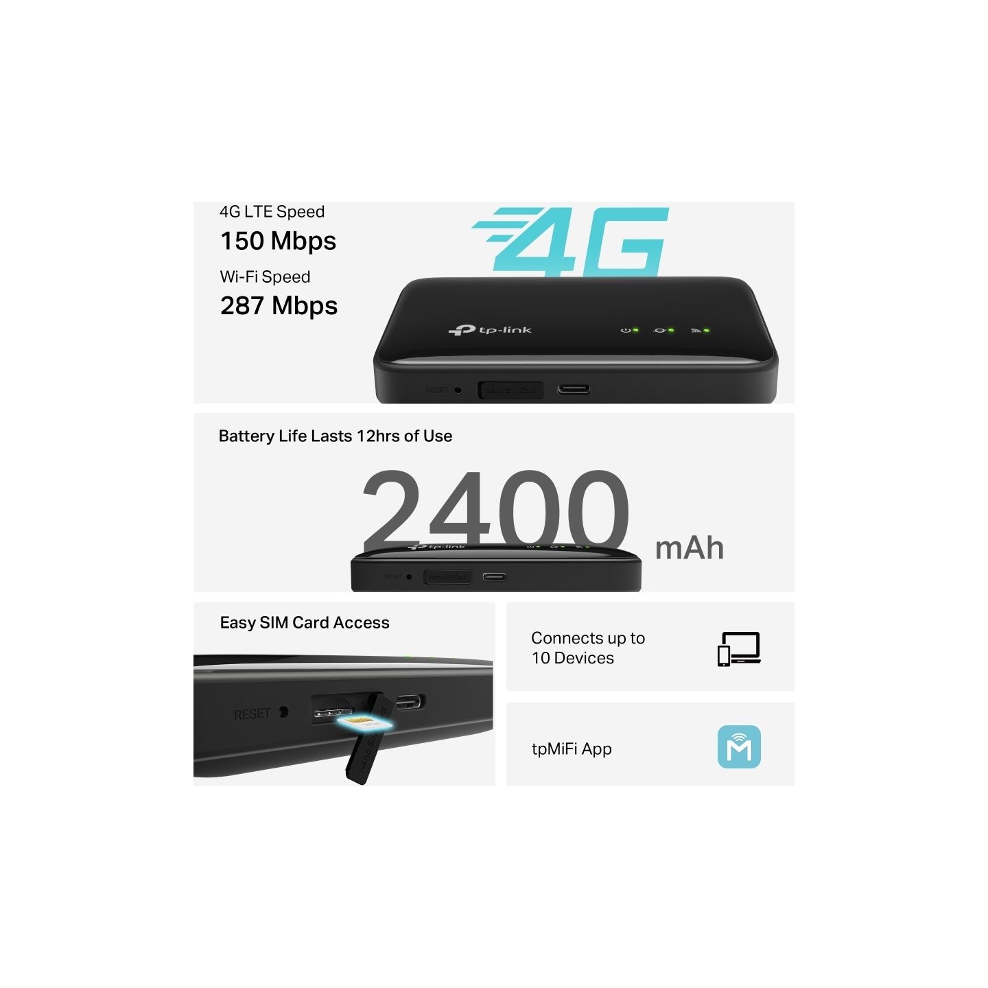 Tp-Link 4G LTE Mobile Wi-Fi | M7005 | 802.11ax | MU-MiMO No | no PoE | Antenna type Internal