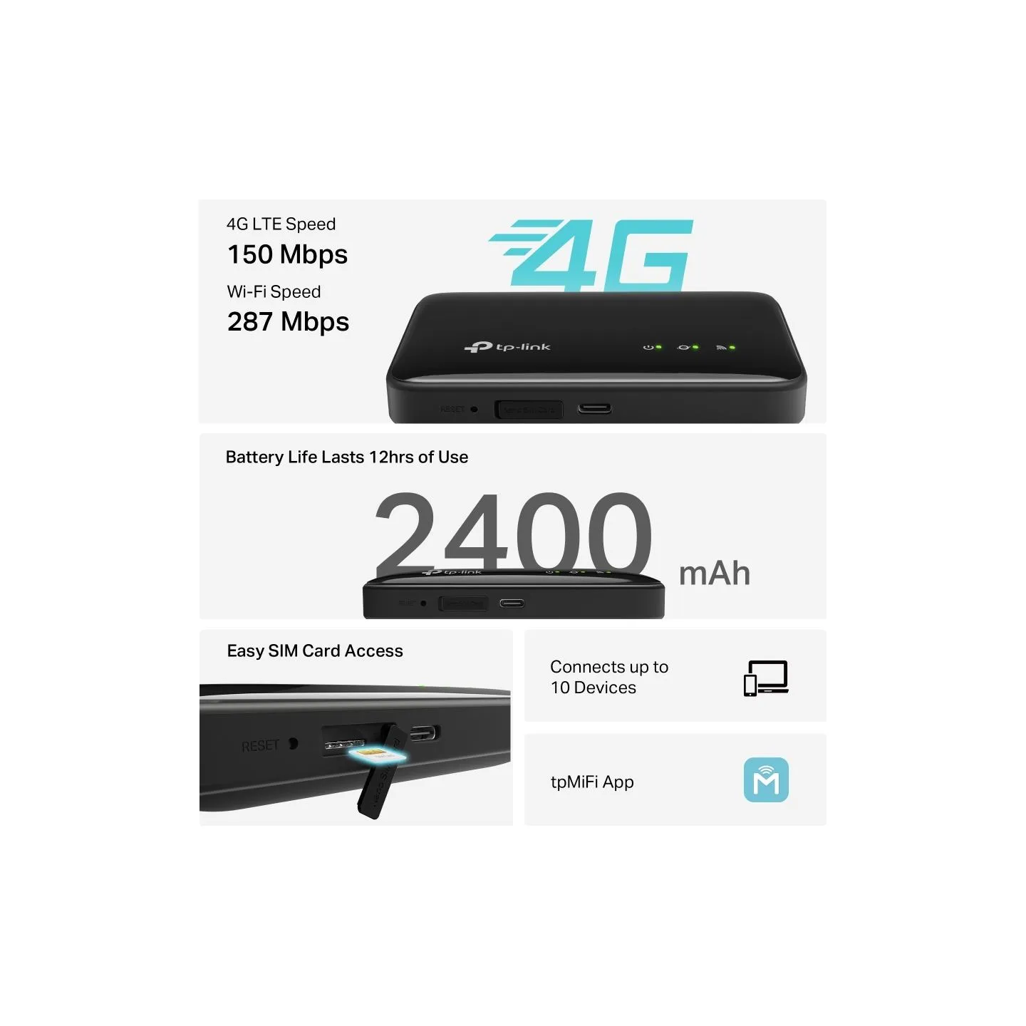 Tp-Link 4G LTE Mobile Wi-Fi | M7005 | 802.11ax | MU-MiMO No | no PoE | Antenna type Internal
