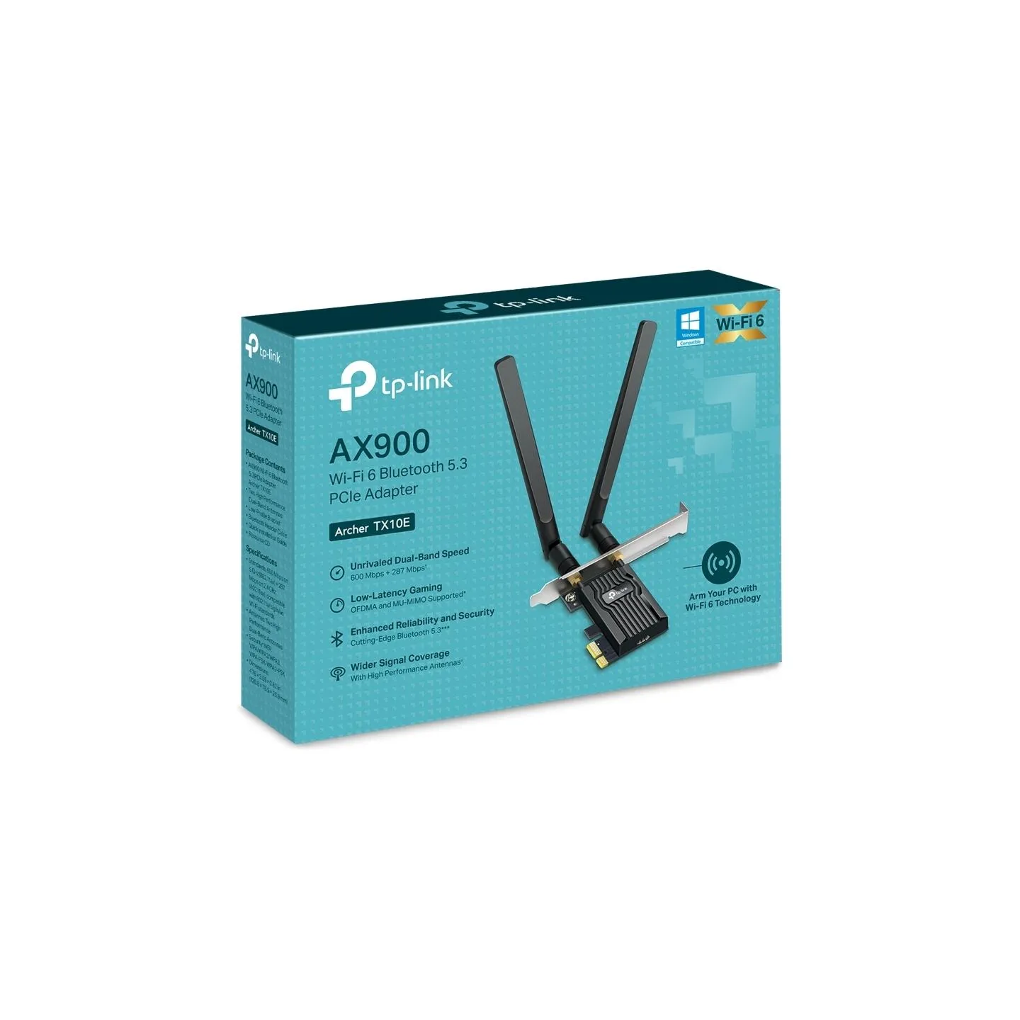Tp-Link AX900 Wi-Fi 6 Bluetooth PCIe Adapter | Archer TX10E | 802.11ax | MU-MiMO Yes | no PoE | Antenna type Two High Gain Dual-