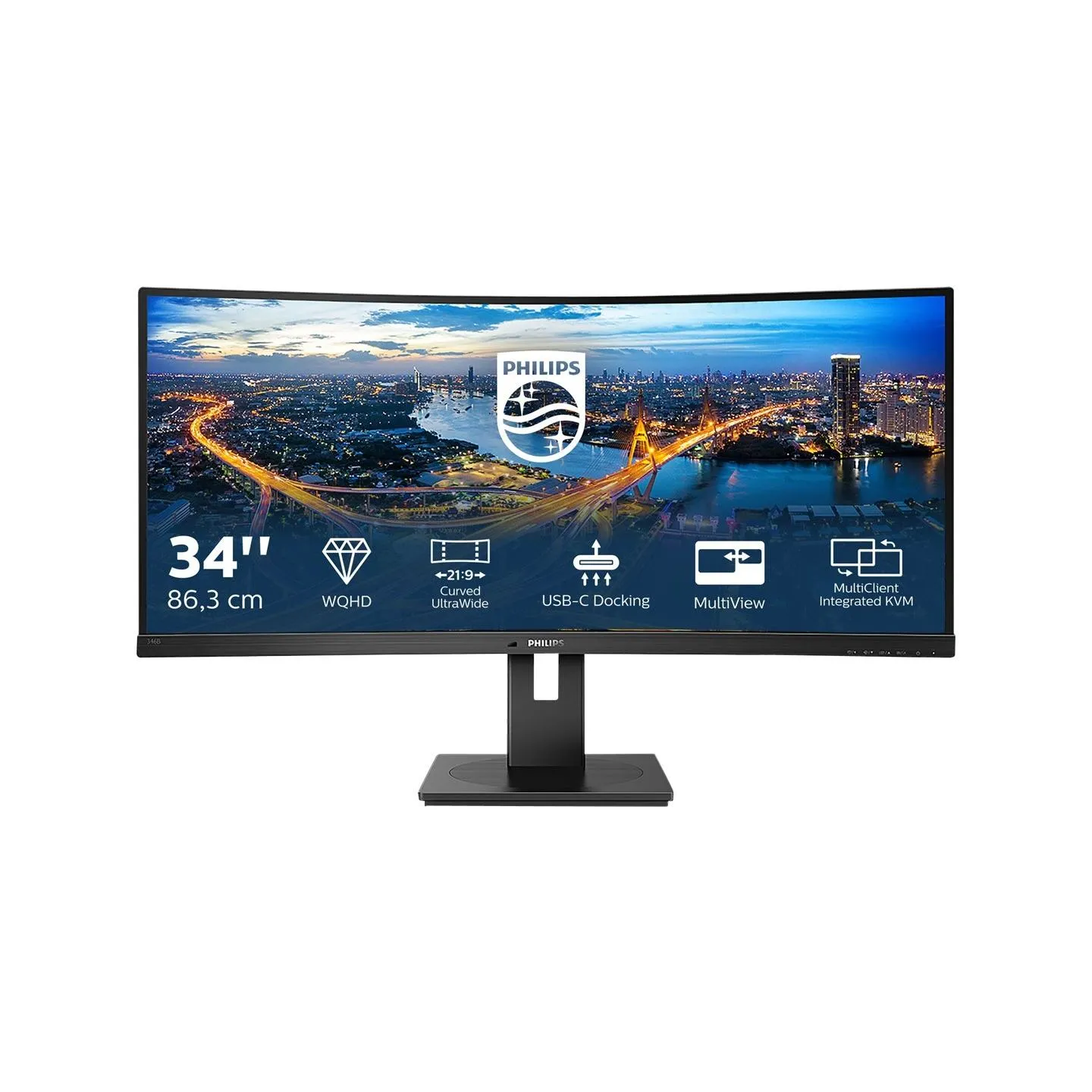 Philips | B Line | 346B1C/00 | 34 " | VA | WQHD | 21:9 | 100 Hz | 5 ms | 3440 x 1440 | 300 cd/m² | HDMI ports quantity 1 | Black