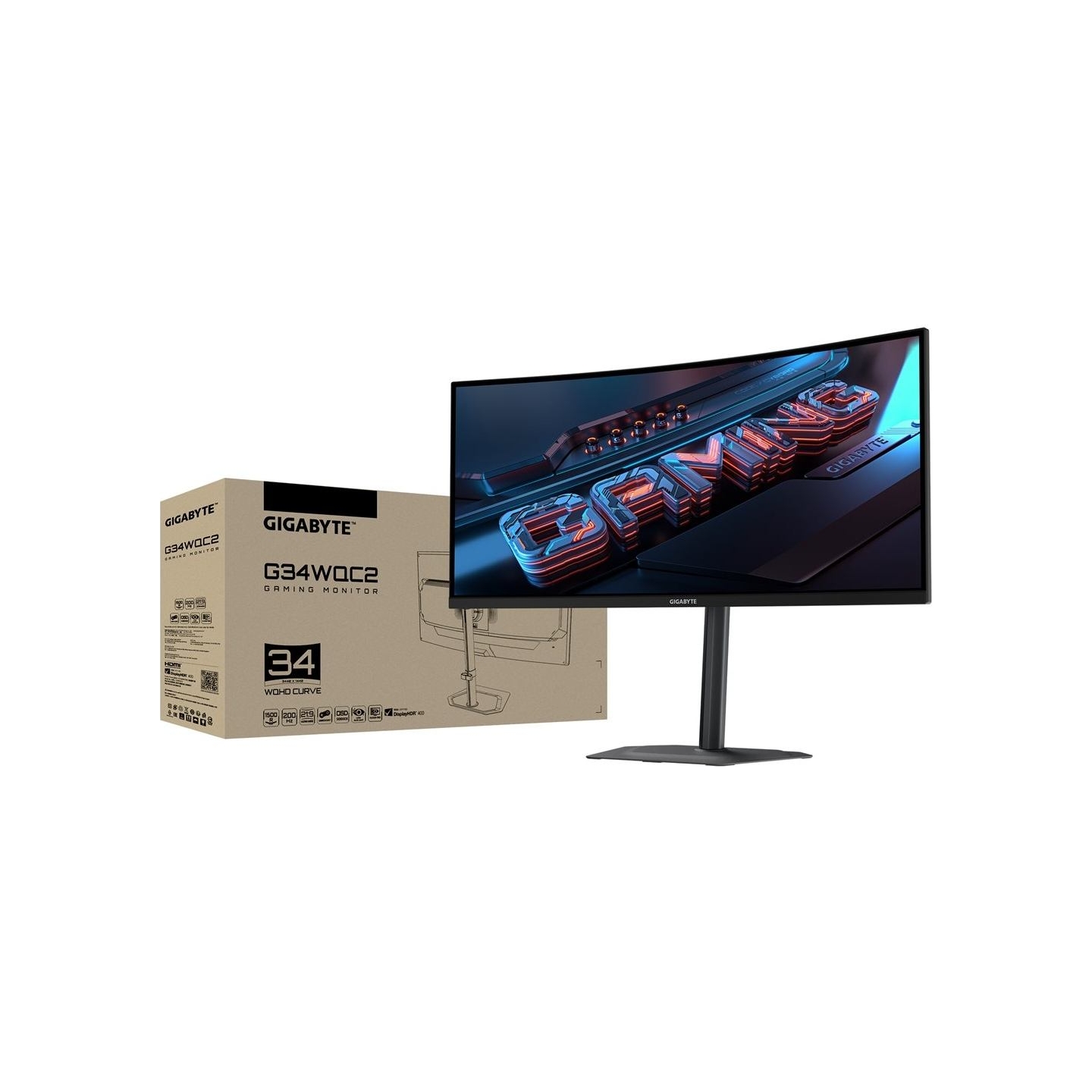 Gigabyte | G34WQC2 EK | 34 " | VA | WQHD | 200 Hz | 1 ms | 3440 x 1440 pixels | 450 cd/m² | HDMI ports quantity 2