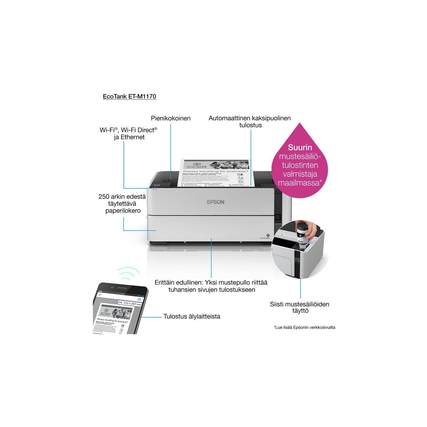 Epson | EcoTank M1170 | Inkjet | Mono | Inkjet Printer | Wi-Fi | White