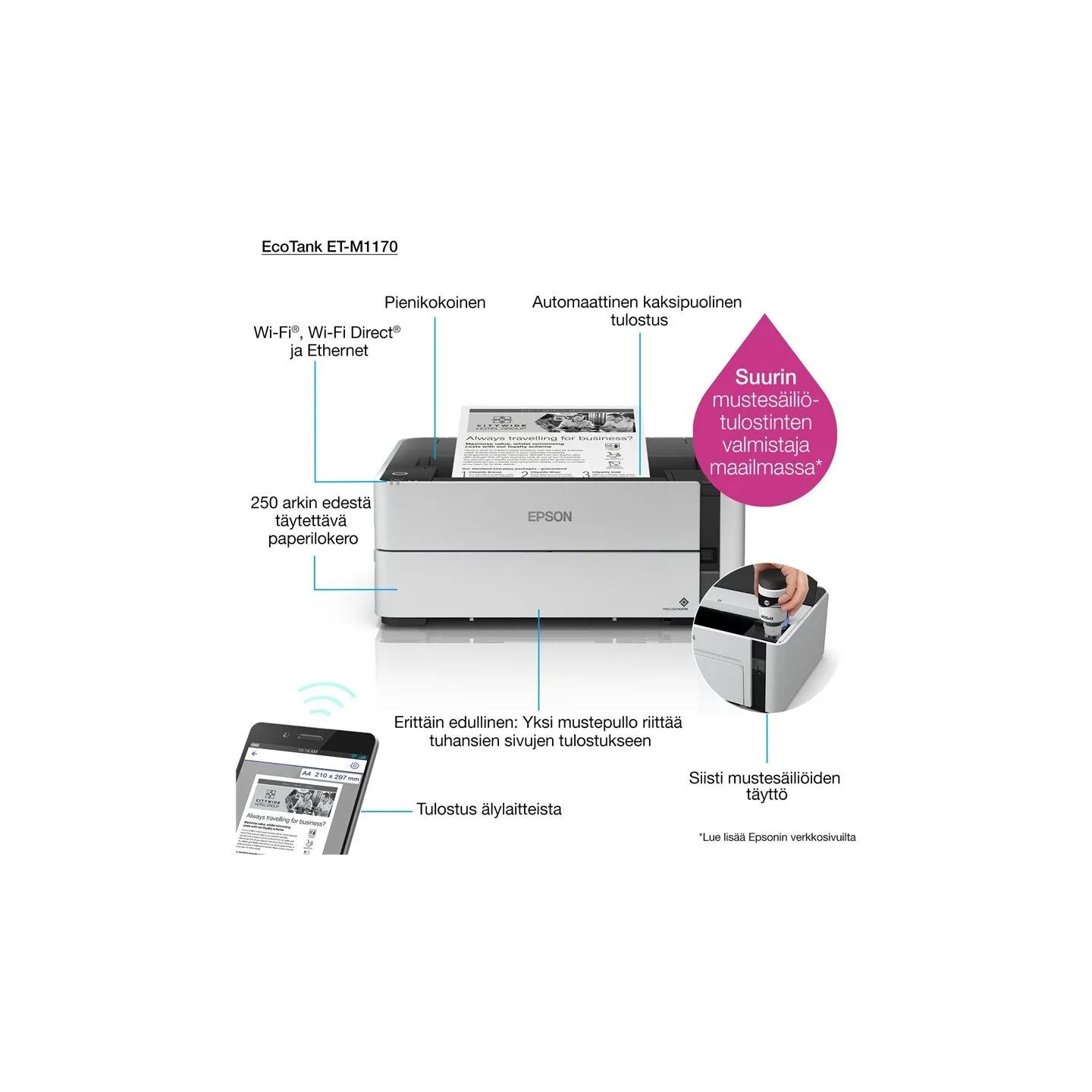 Epson | EcoTank M1170 | Inkjet | Mono | Inkjet Printer | Wi-Fi | White